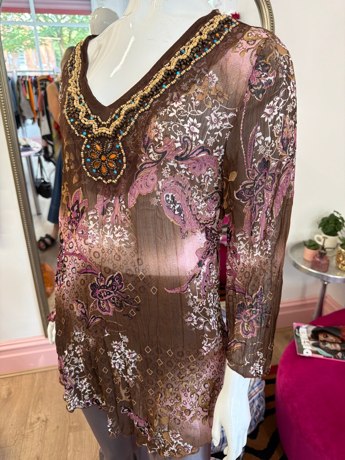 608 Brown sheer top Size M/L