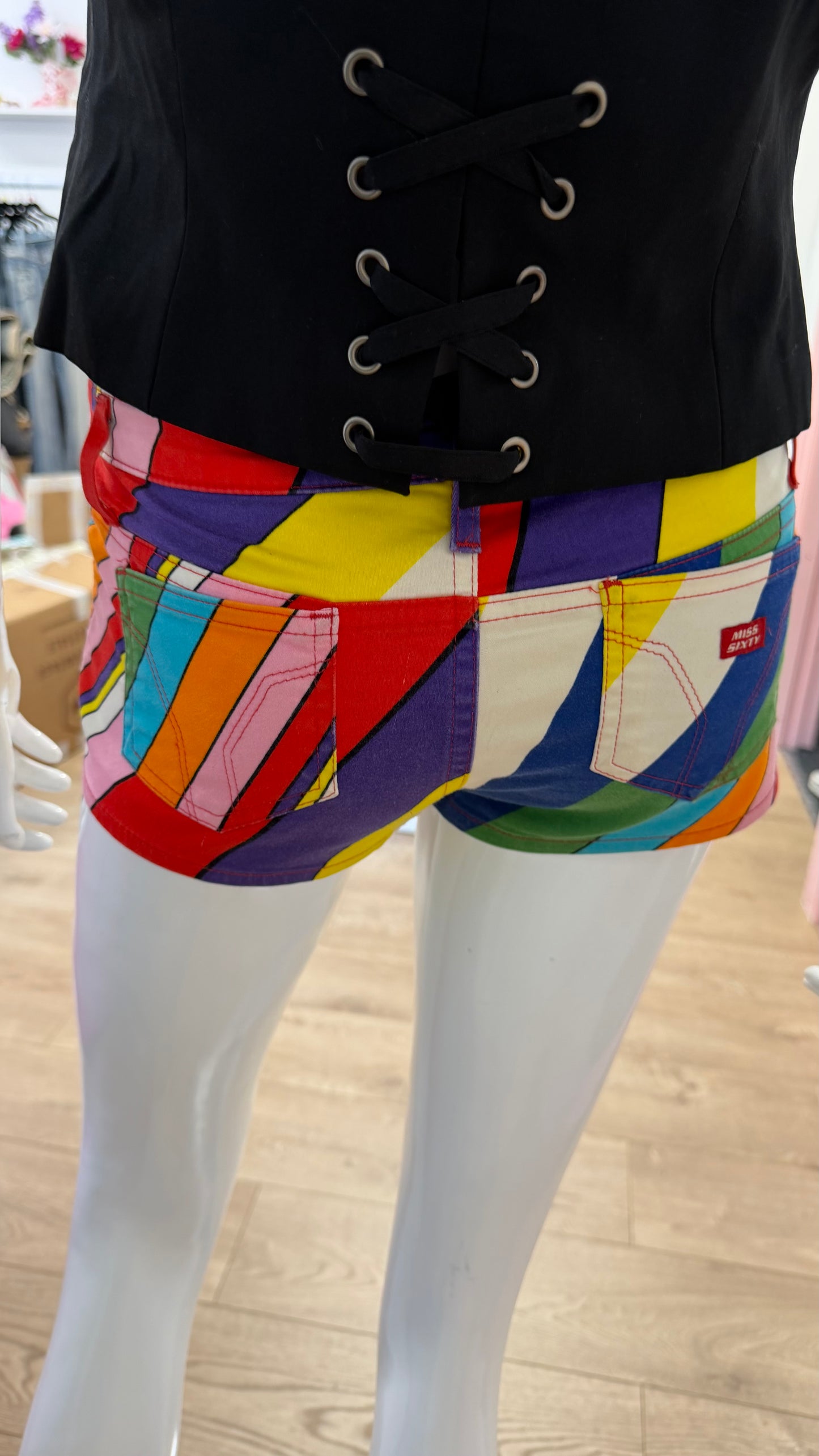 210 Miss sixty colorful abstract mini shorts