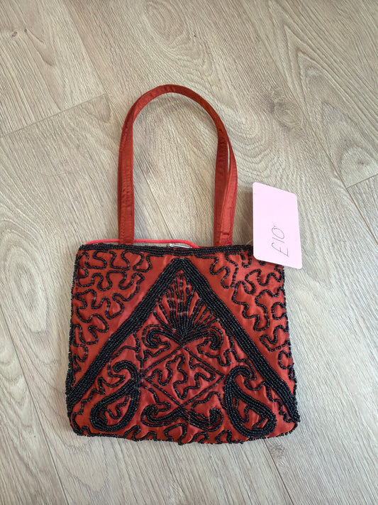 329 Red and black beaded bag