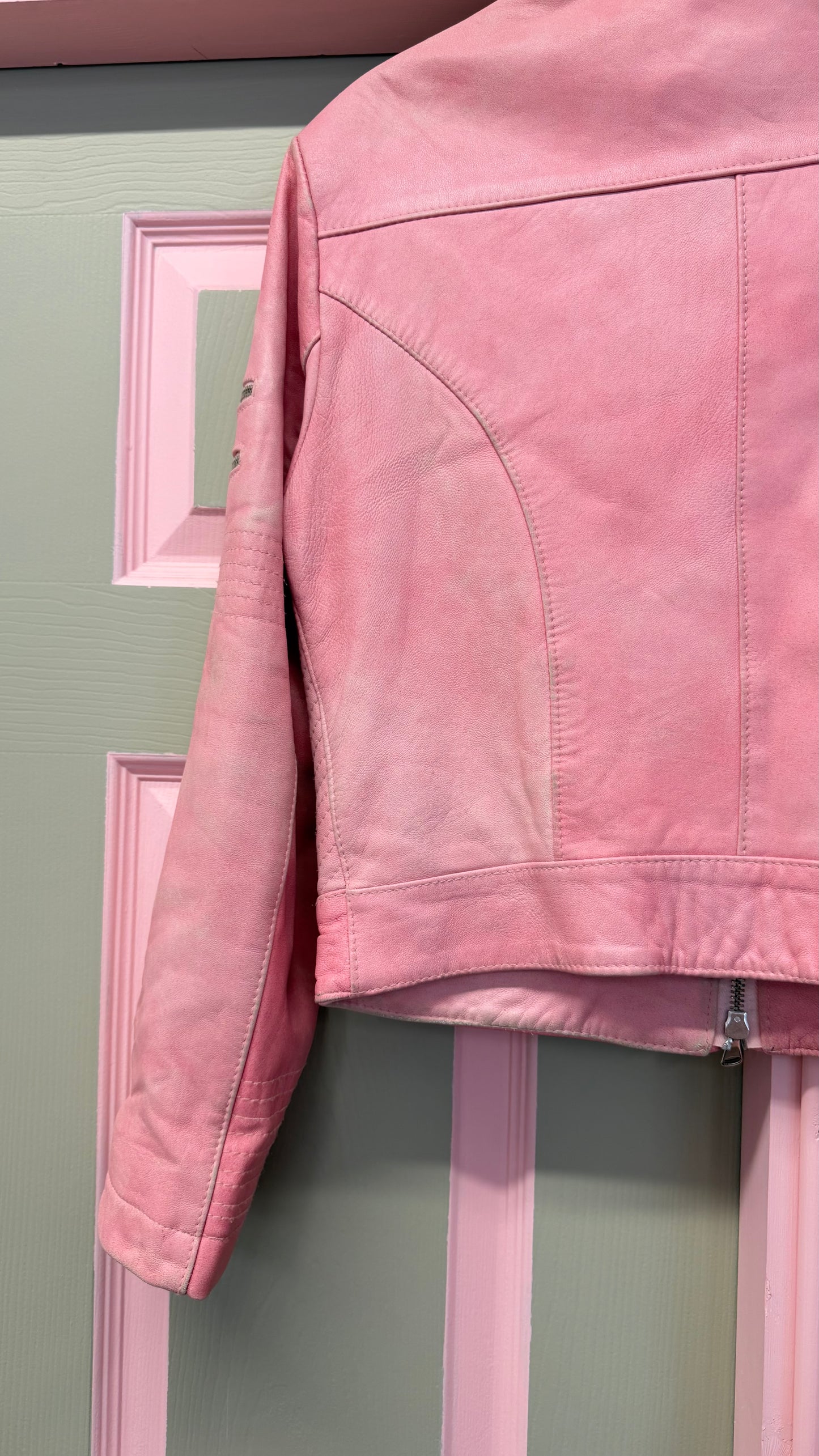 657 Pink soft leather jacket Size Uk 8/10