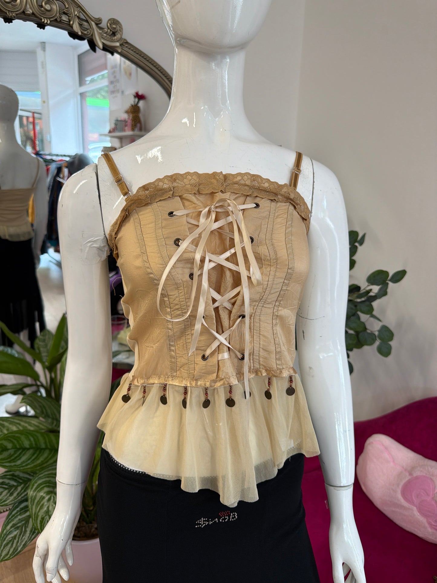 467 Beige corset tie top