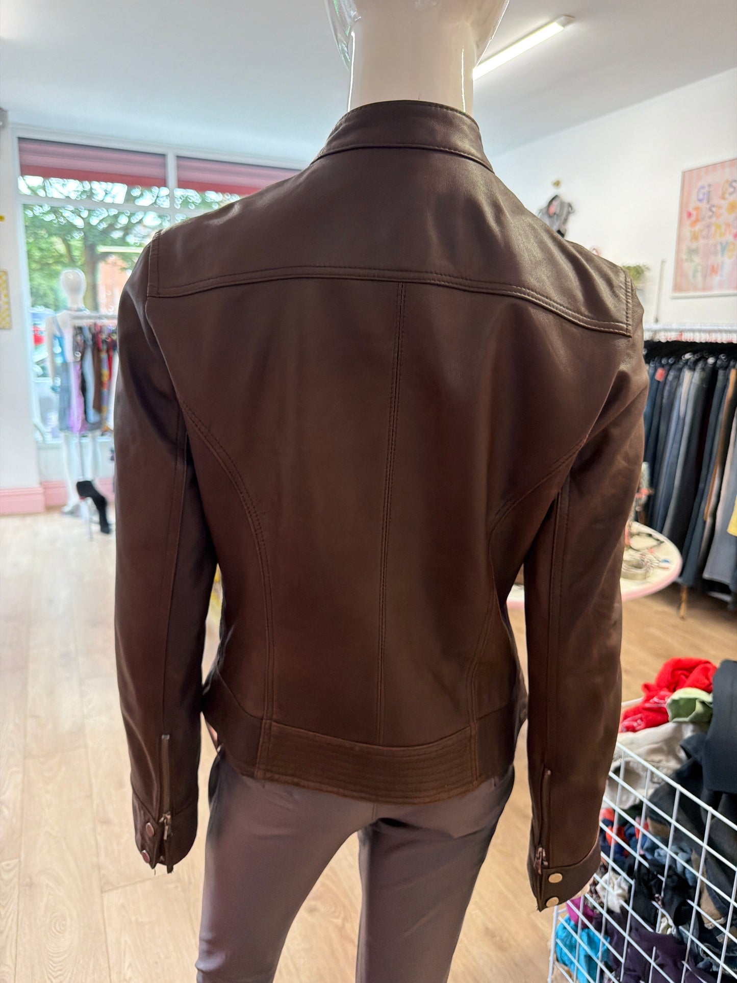 594 Brown leather jacket Size UK 10