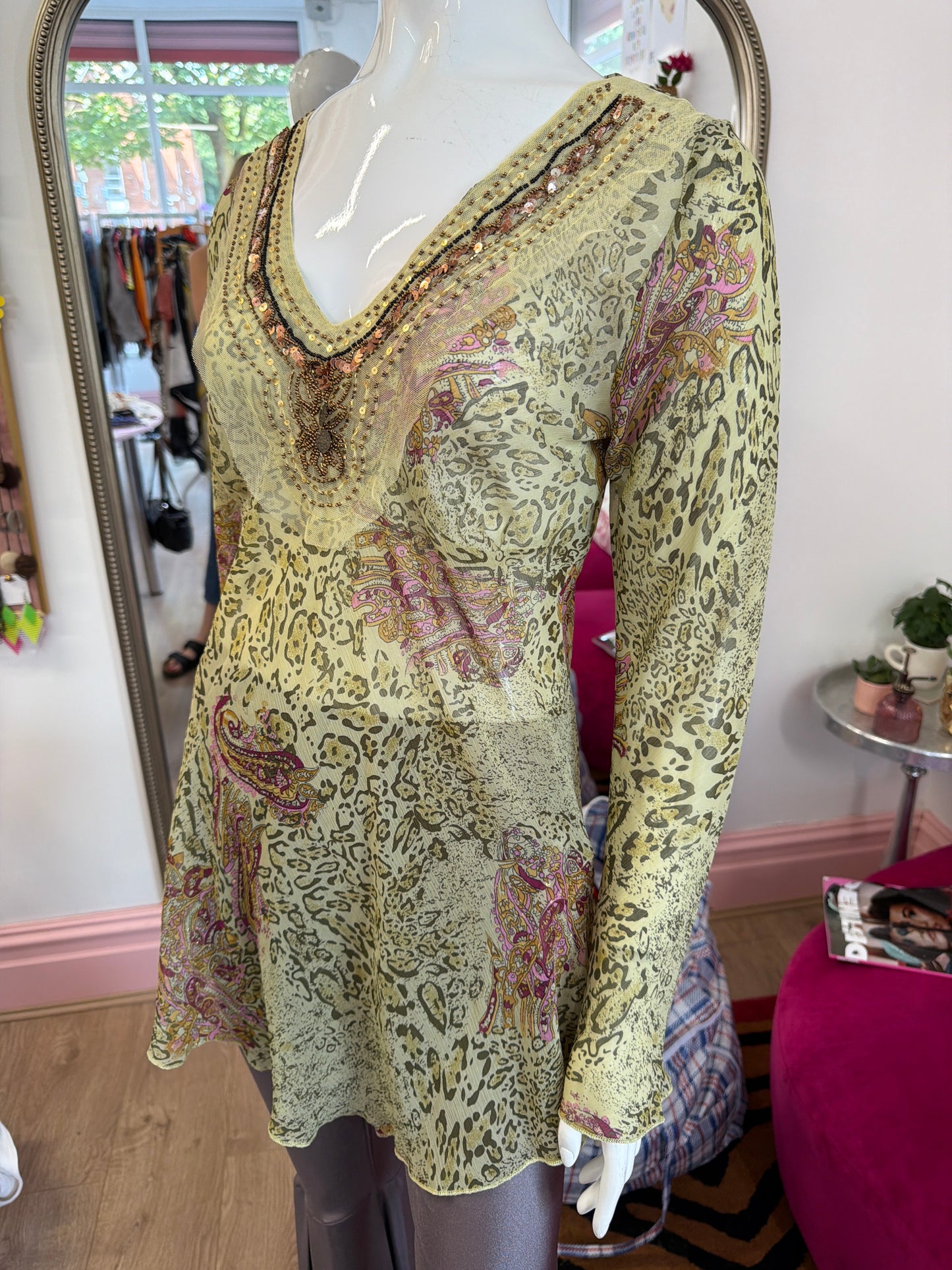 605 Green Paisley sheer shirt