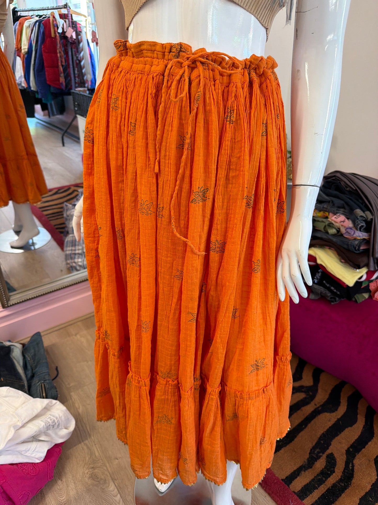 637 Orange skirt free size up to UK 24