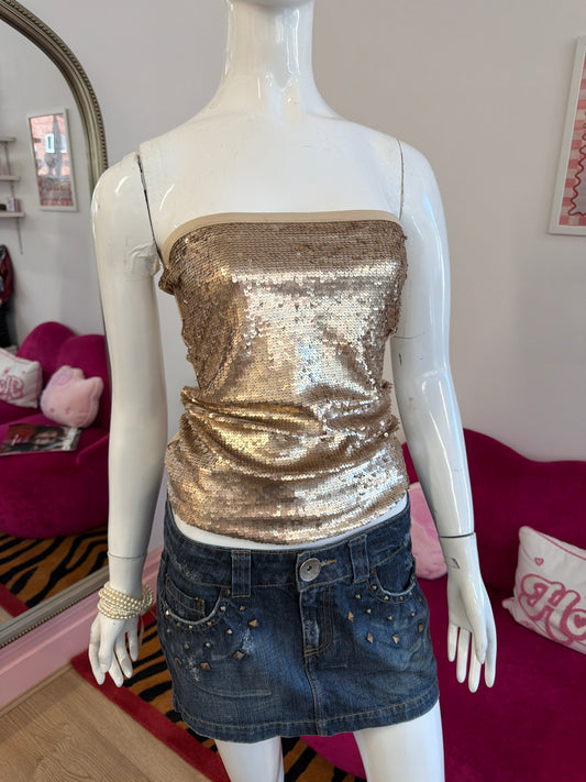 562 Gold strapless sequin top