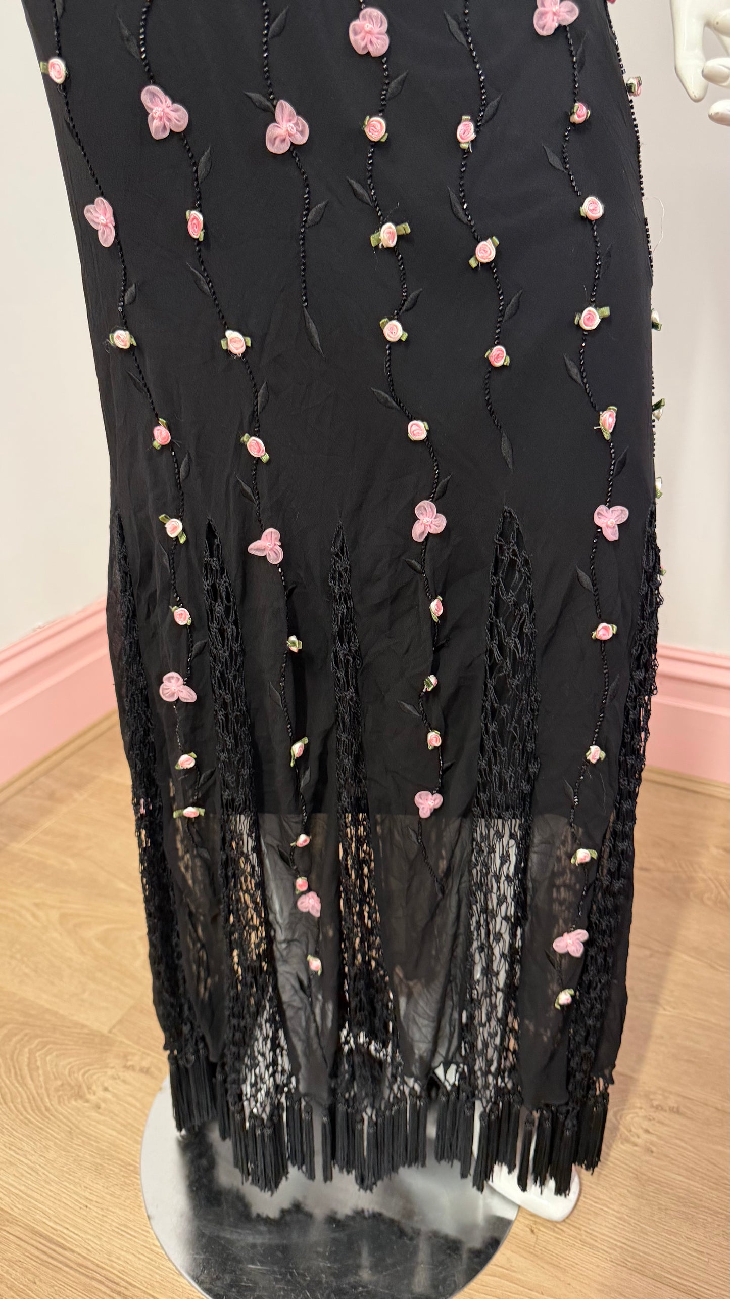 219 Black maxi dress with rose detailing