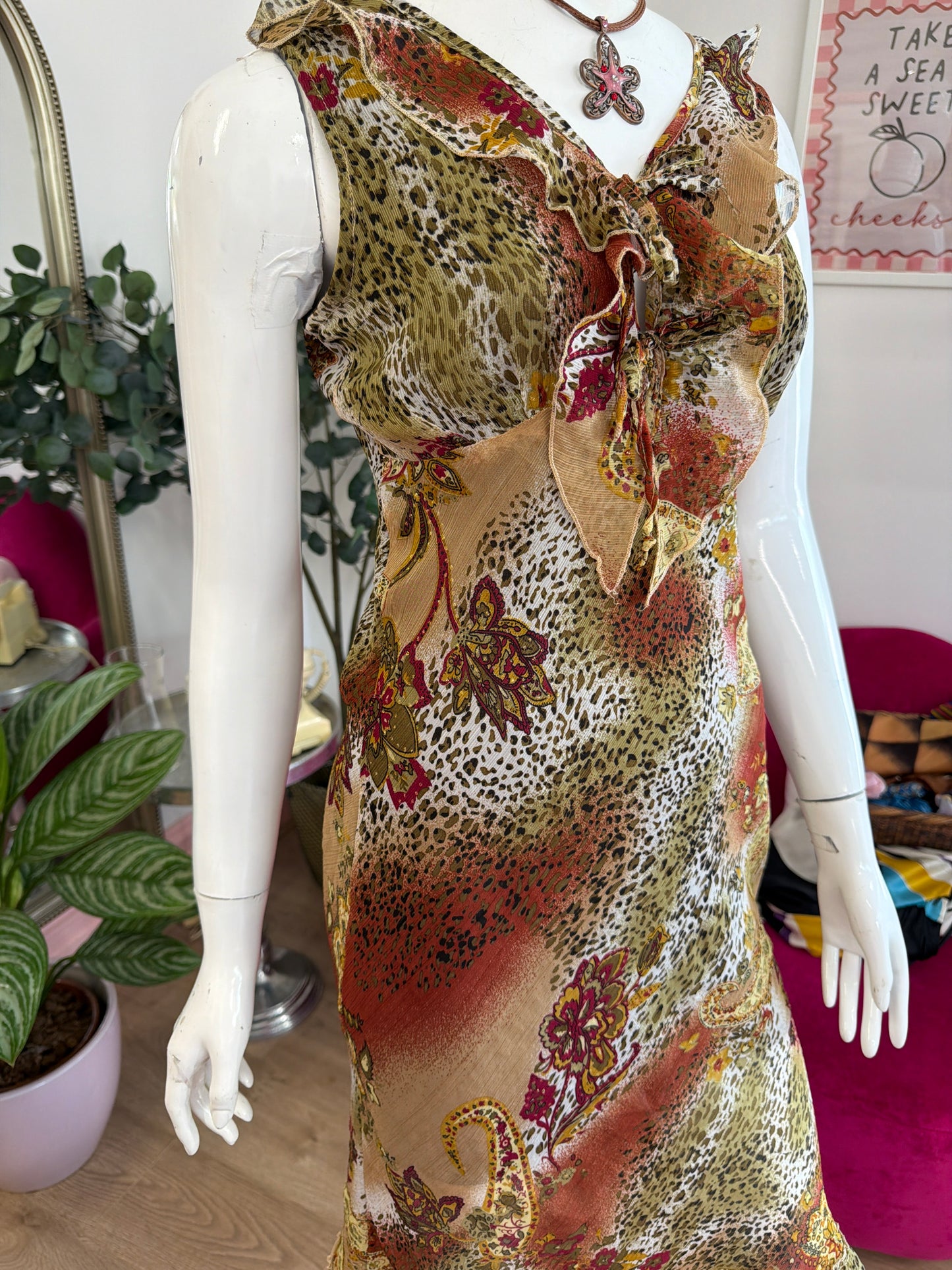 487 Leopard & flower mesh dress