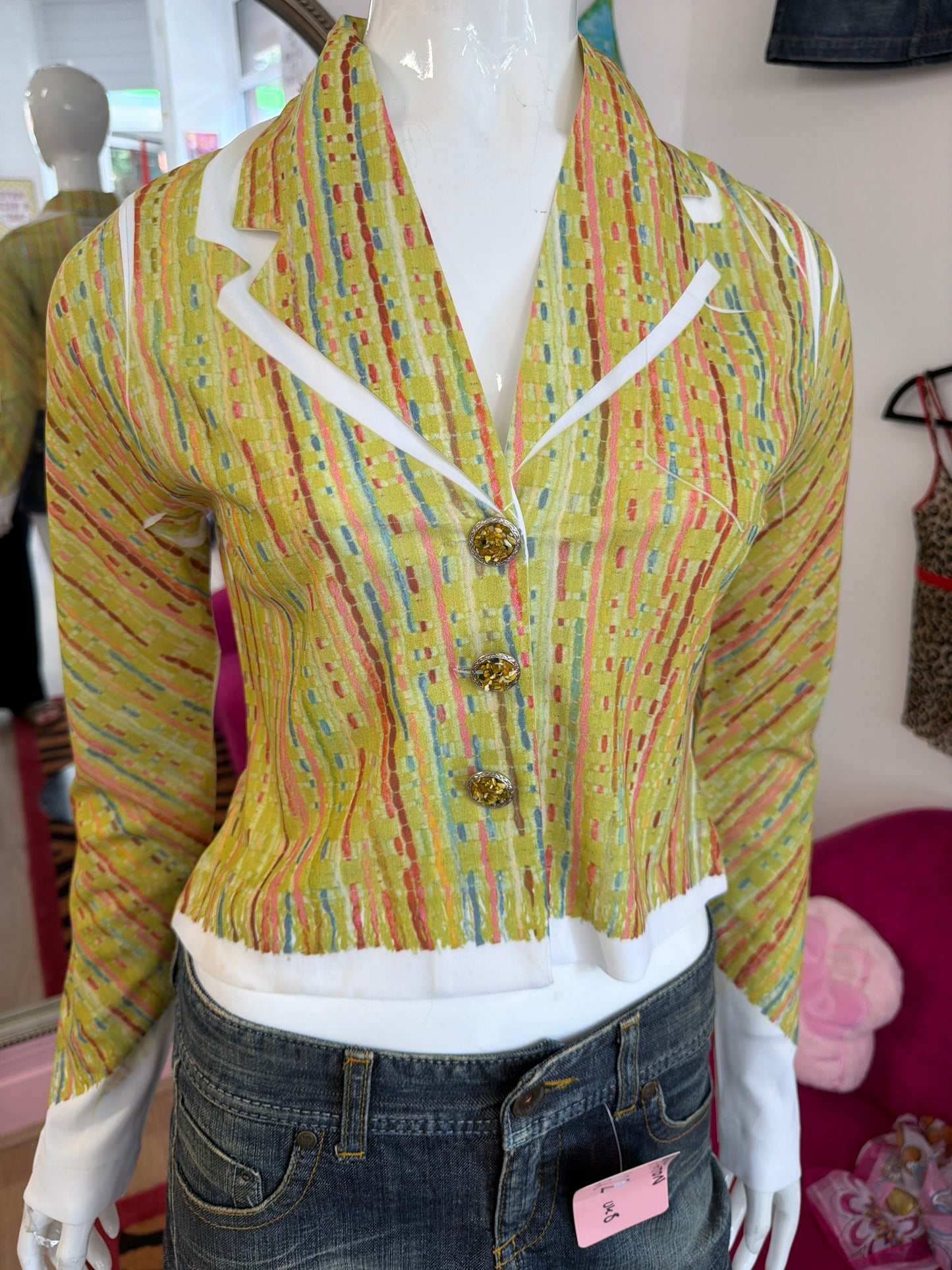 648 Colourful patterned blazer top Size small