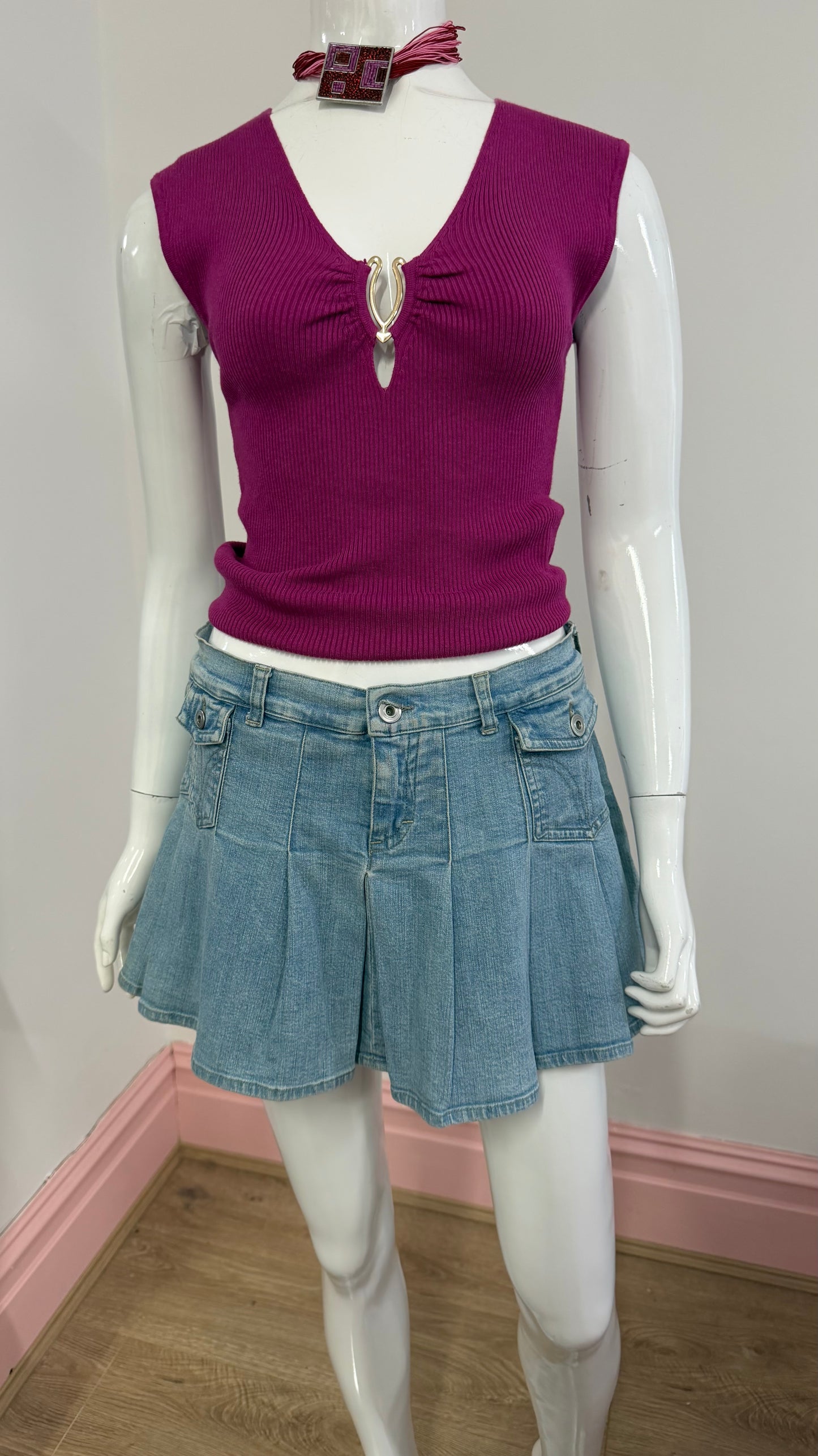 197 denim pleated mini skirt
