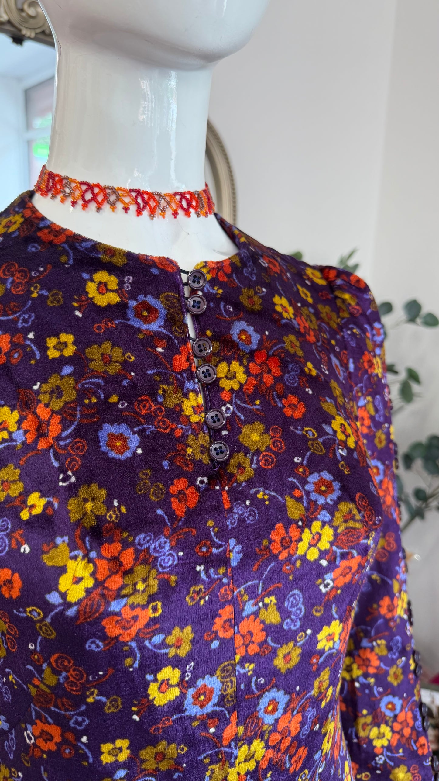 327 1970s purple floral long dress