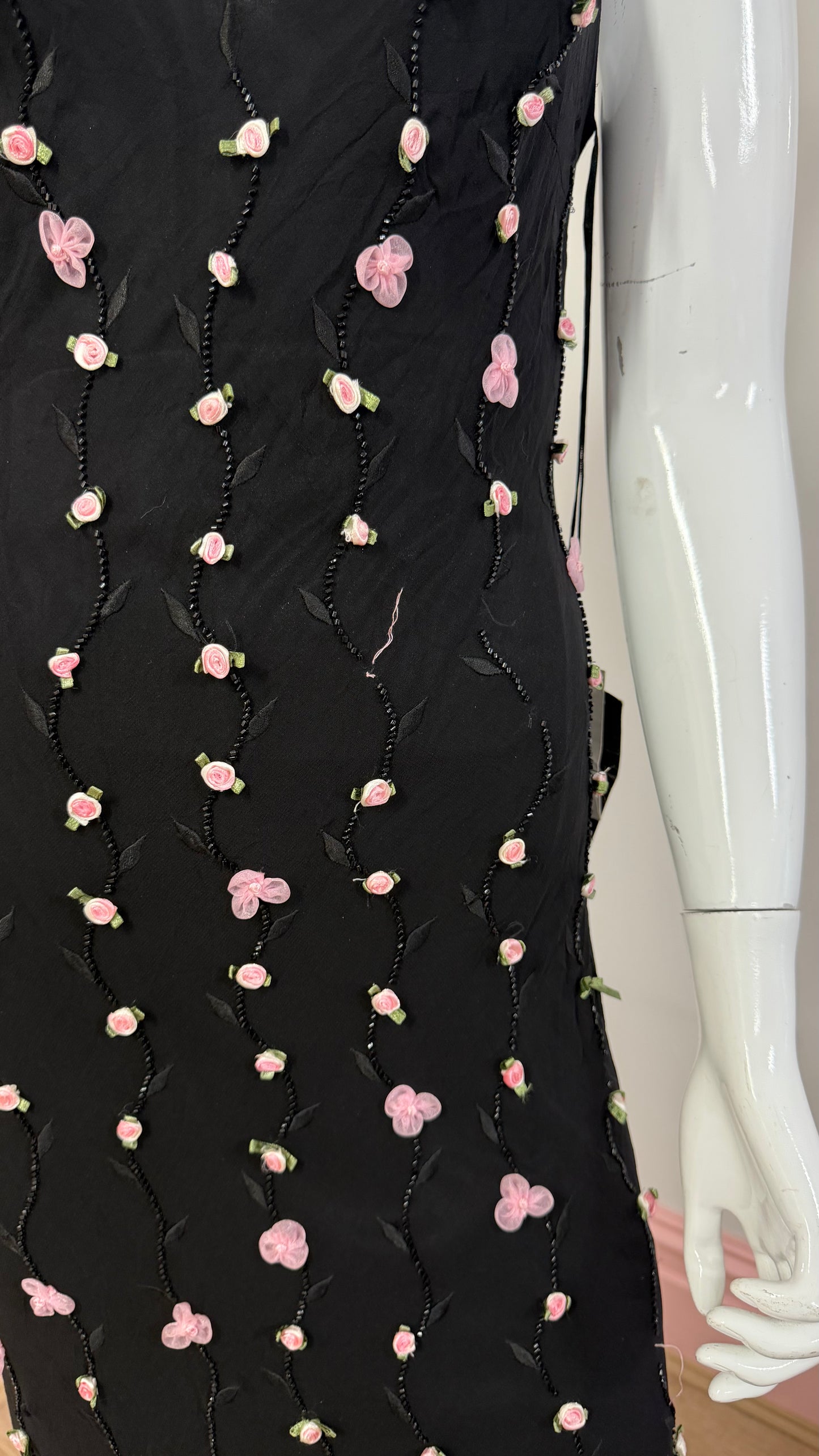 219 Black maxi dress with rose detailing