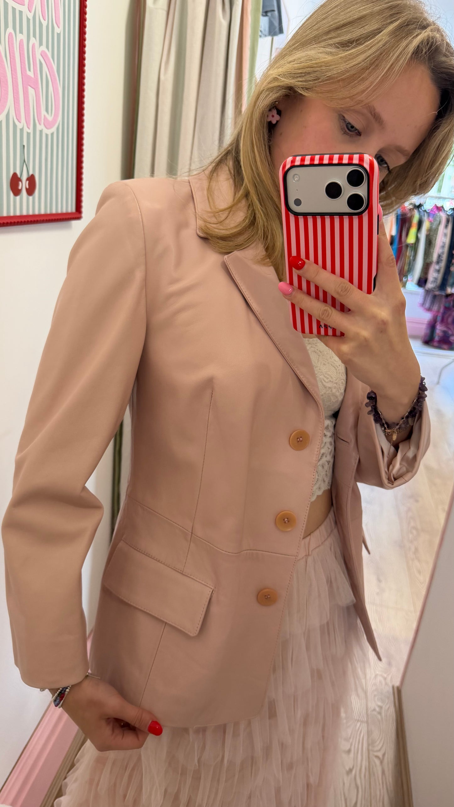 338 pink leather blazer jacket