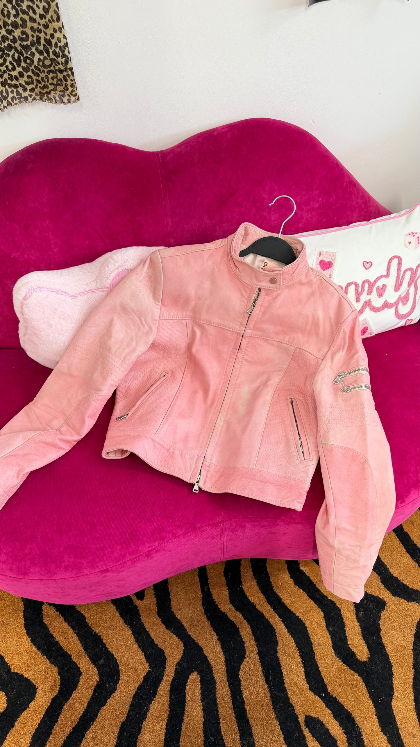 657 Pink soft leather jacket Size Uk 8/10