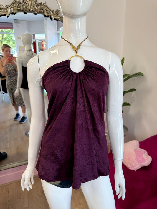 502 Purple halter neck tie top