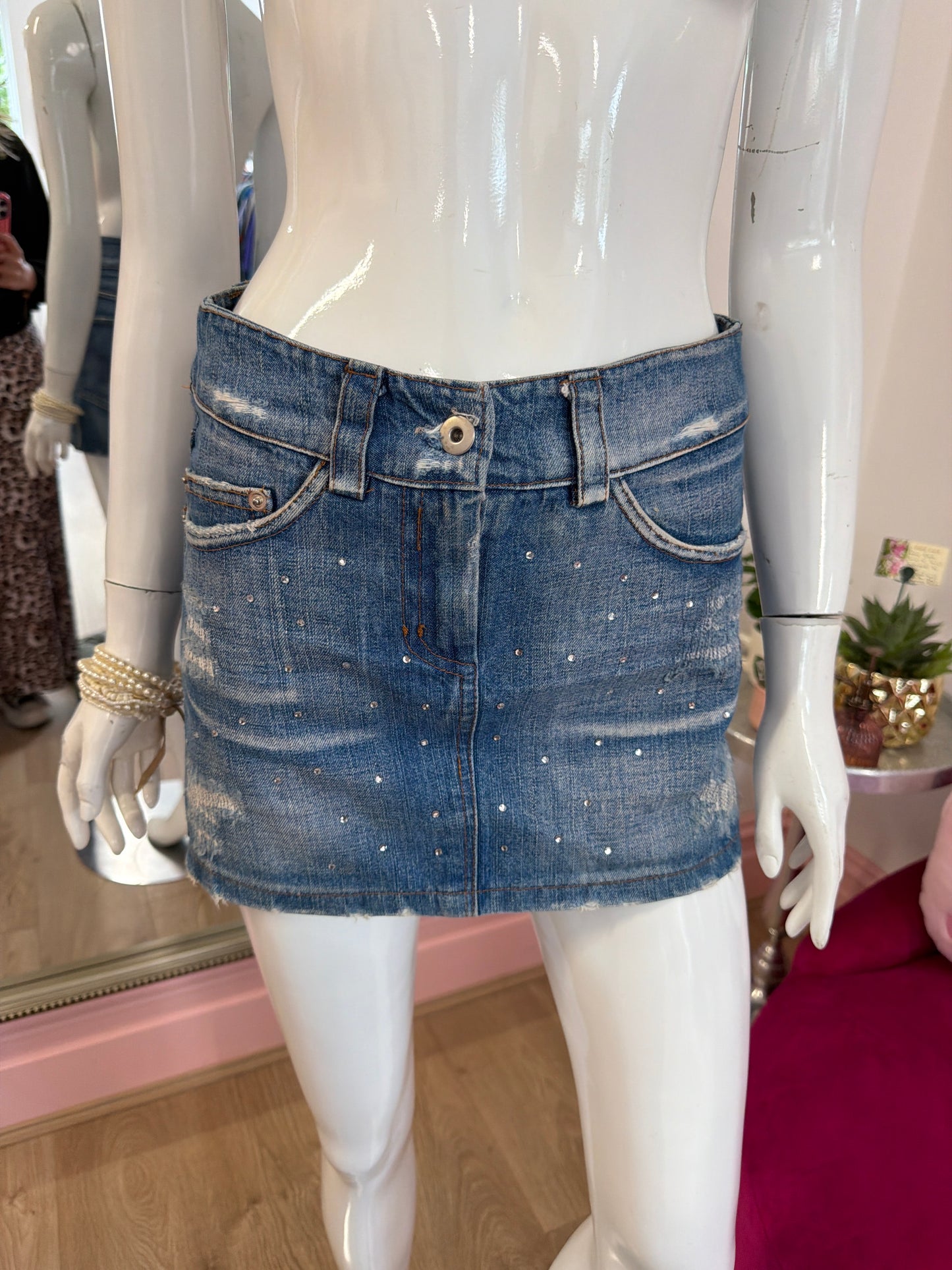 532 Denim mini skirt with diamantés on