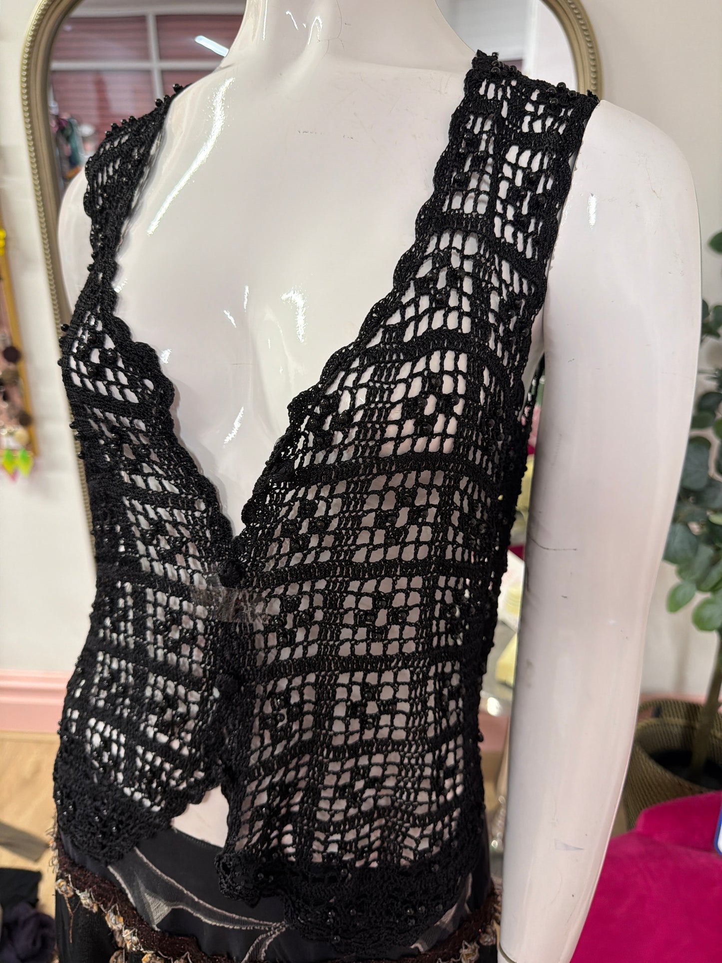 427 Black net beaded waistcoat