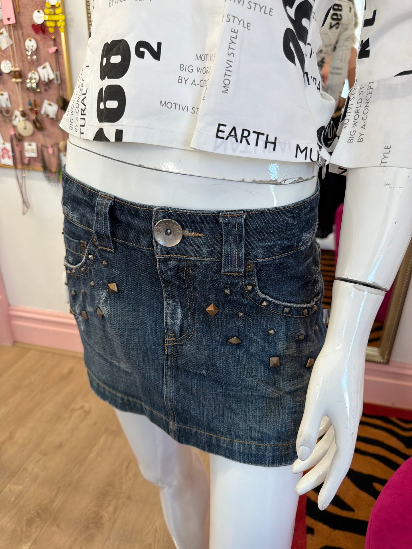 591 Studed denim mini skirt