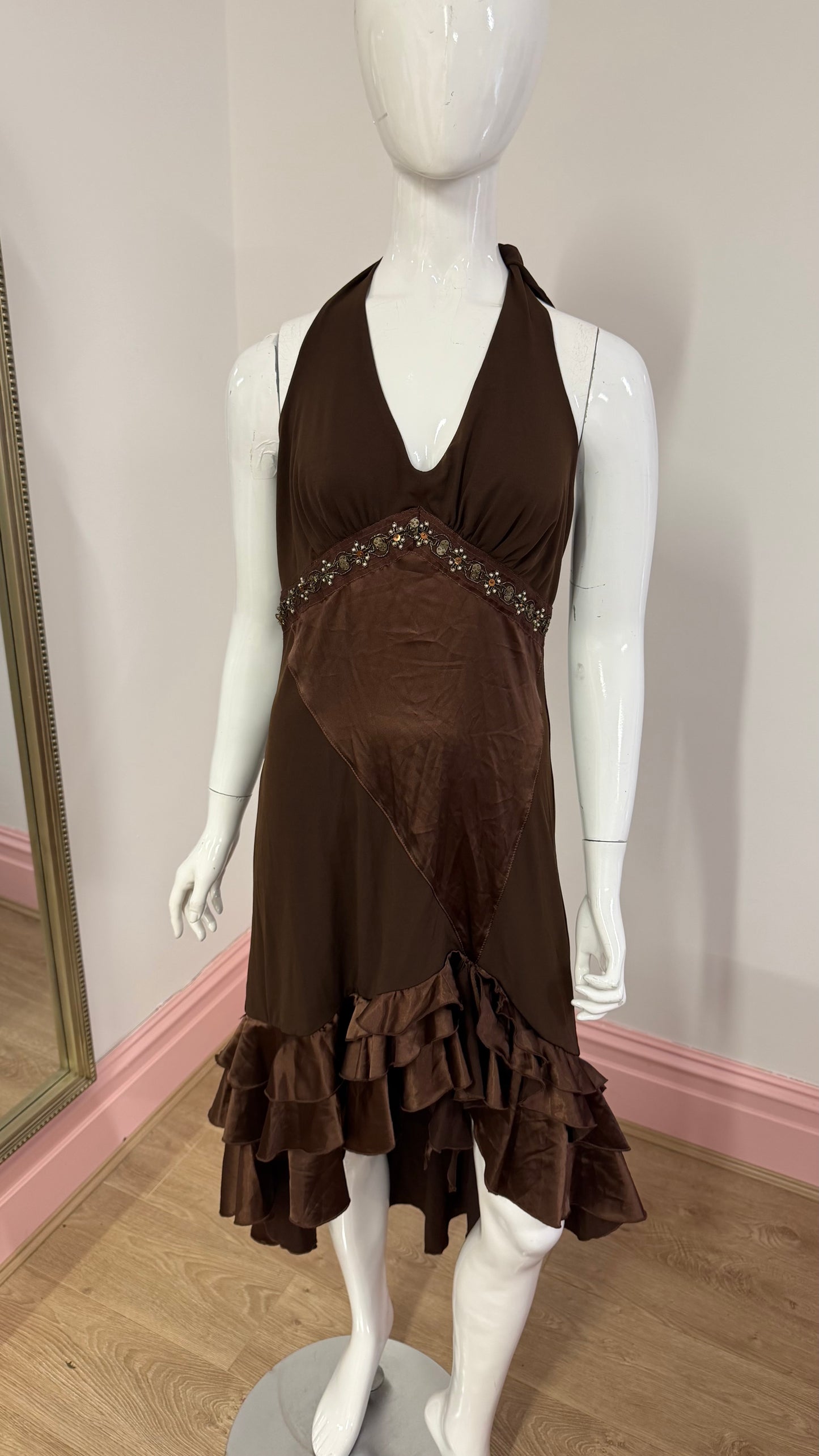 231 Brown halter neck dress