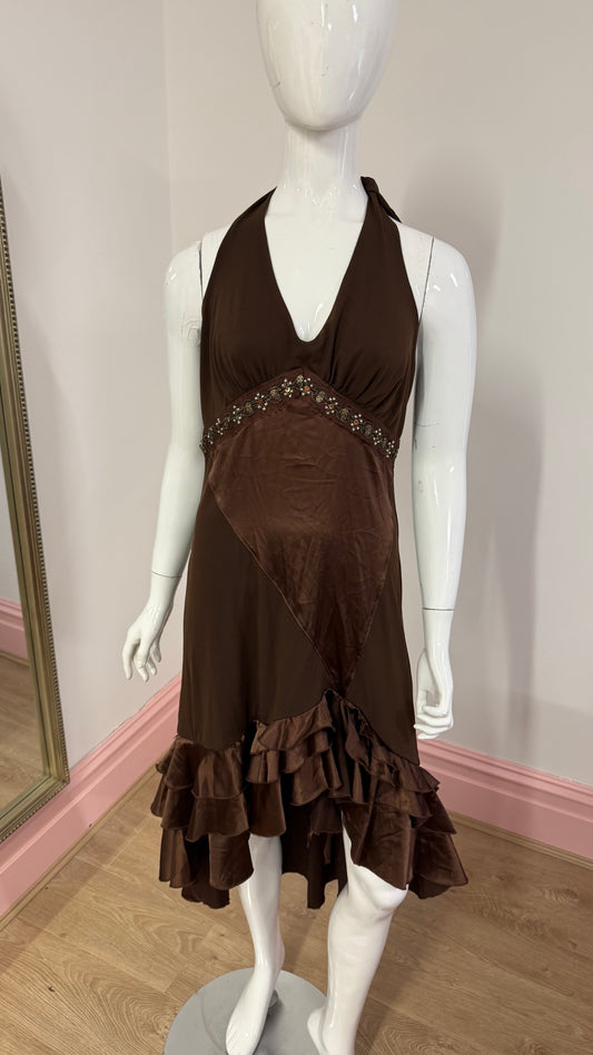 231 Brown halter neck dress