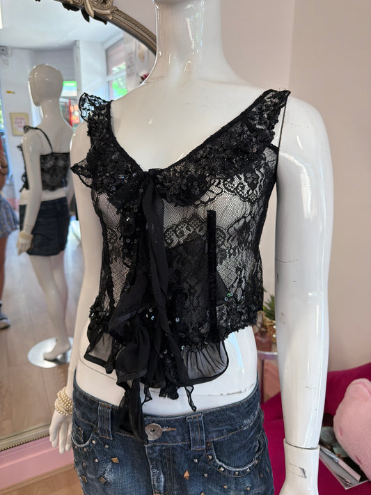 560 Black sequin net top