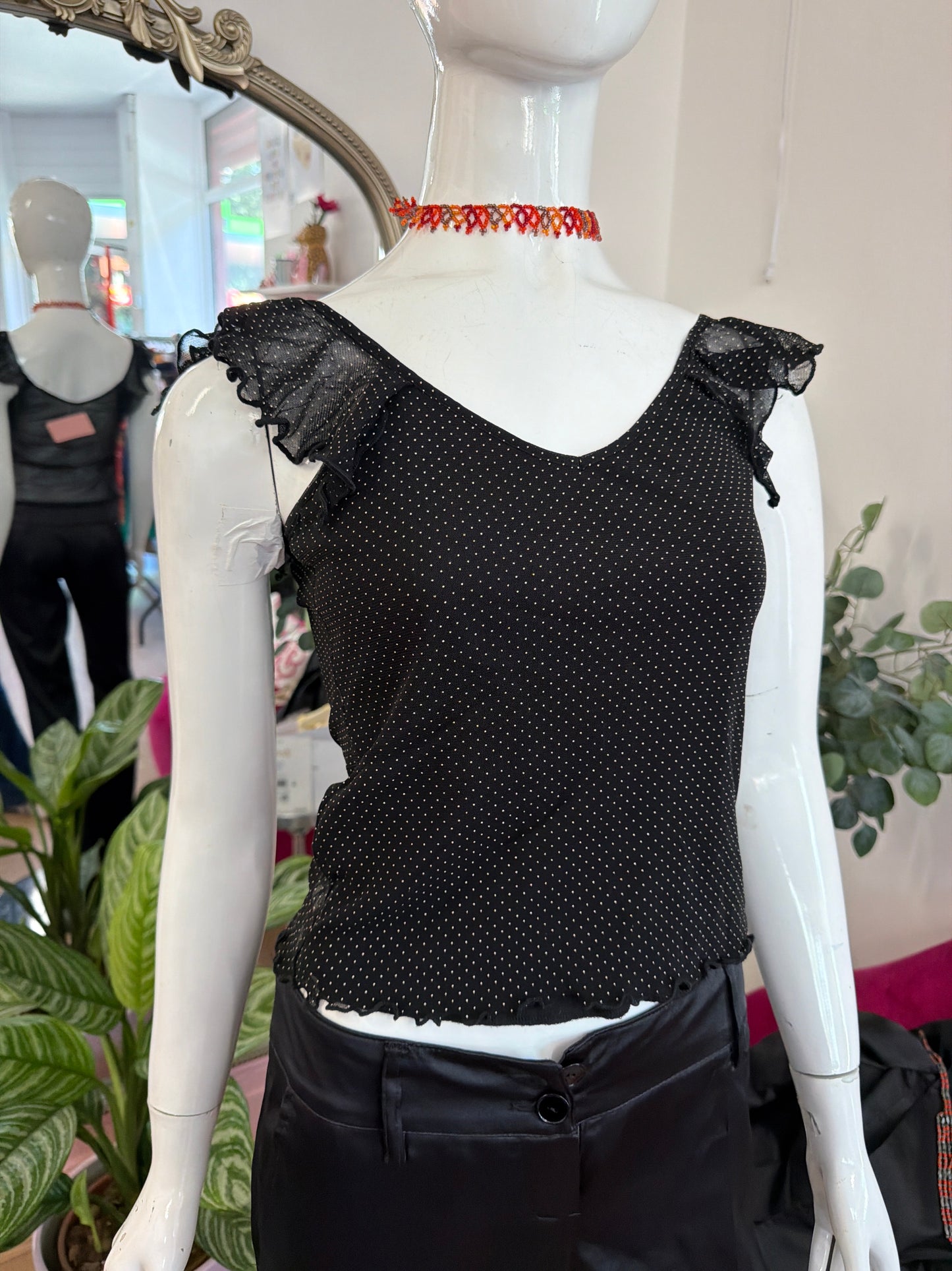 381 black polka dot sheer top