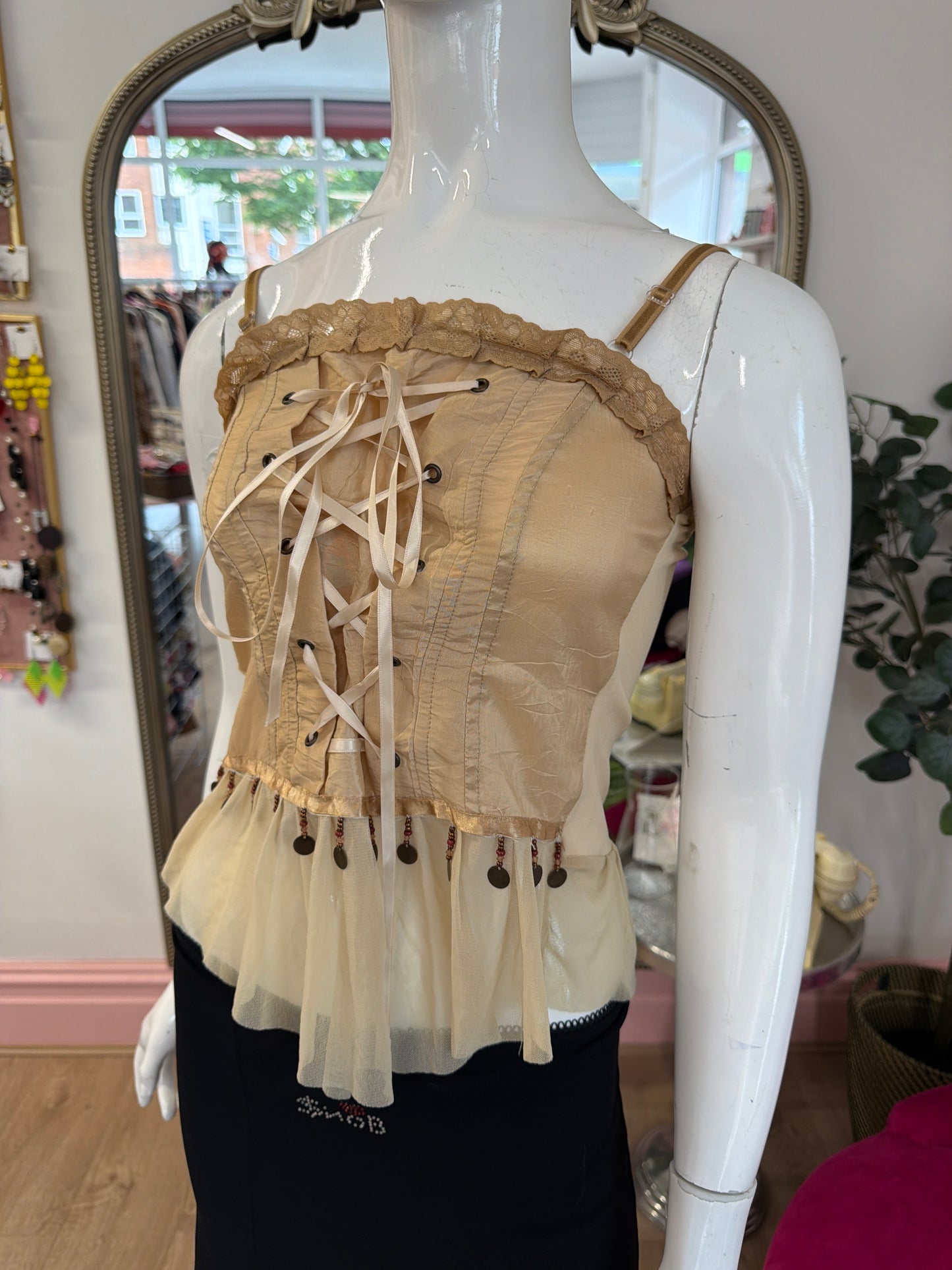 467 Beige corset tie top