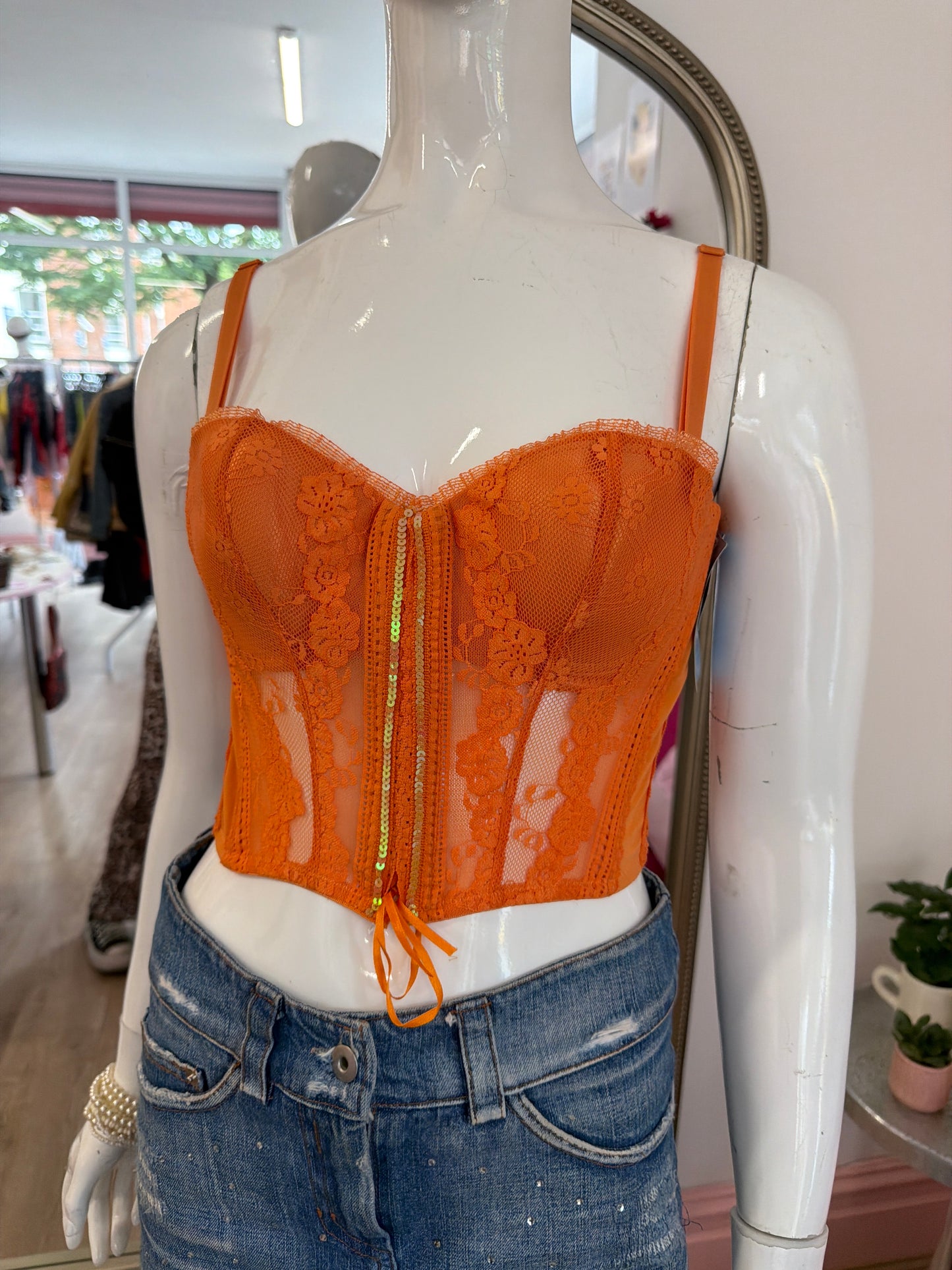 529 Orange lace corset