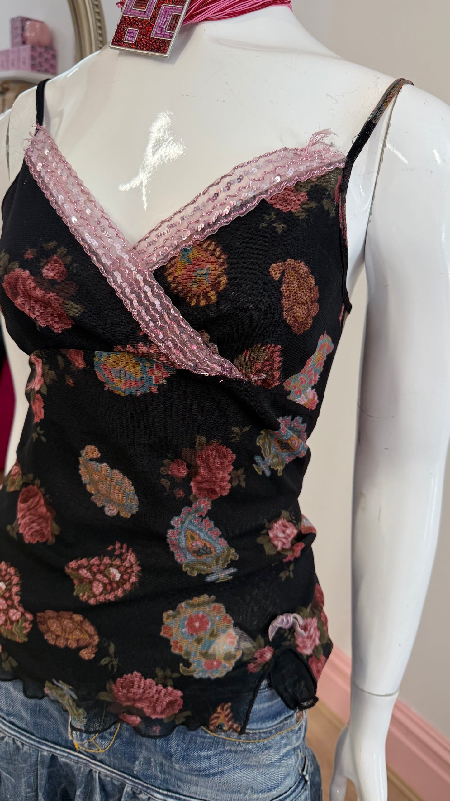 78 black floral cami