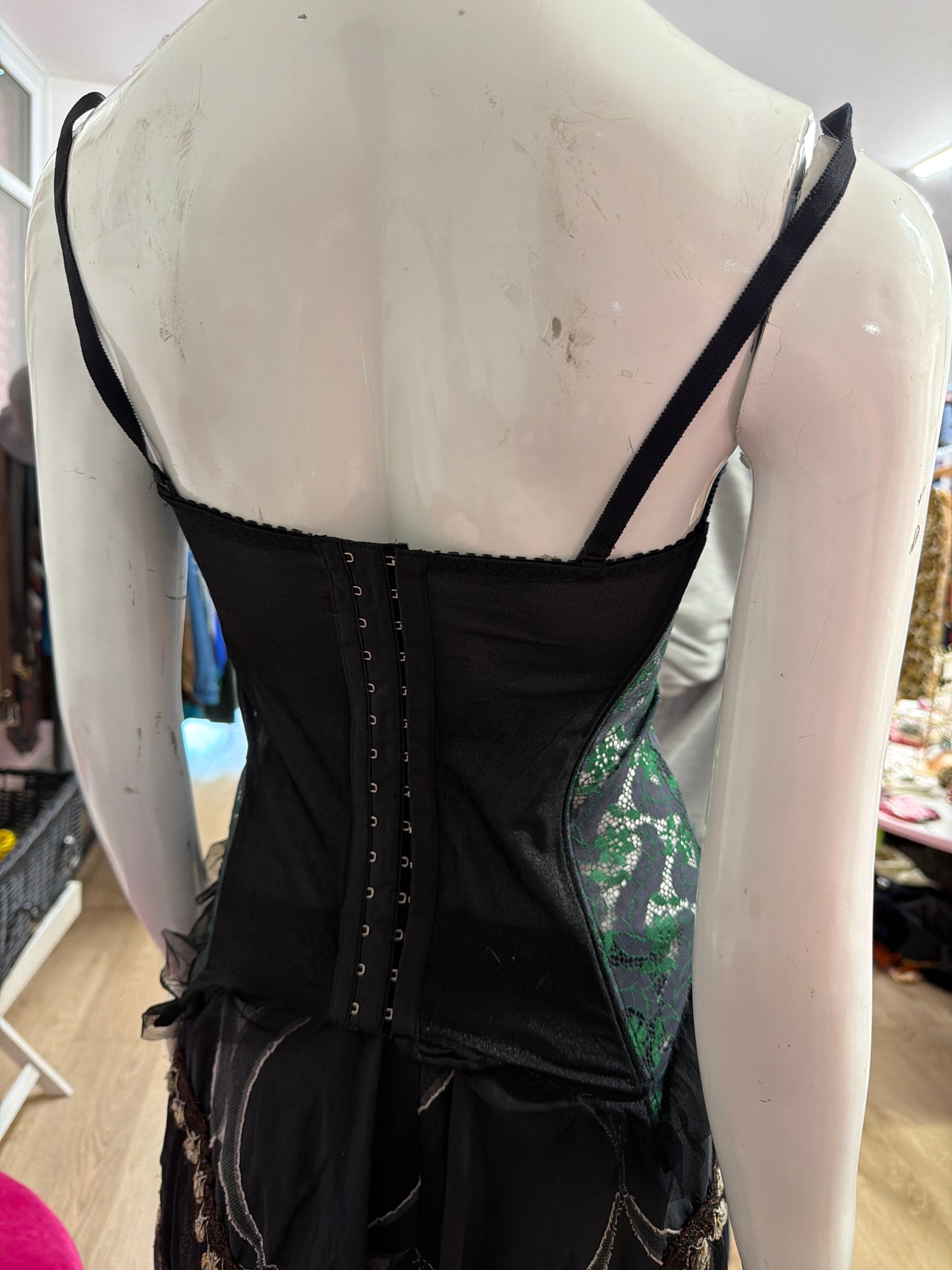 425 Green lace cami corset top