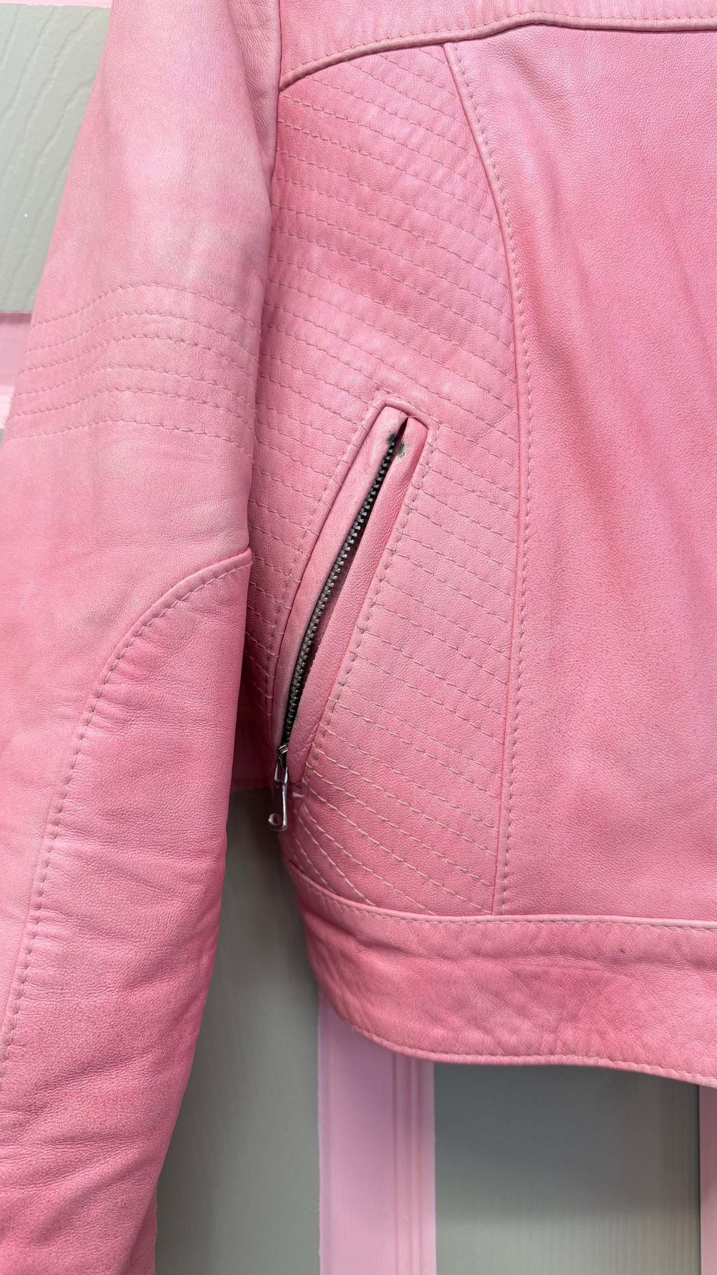657 Pink soft leather jacket Size Uk 8/10