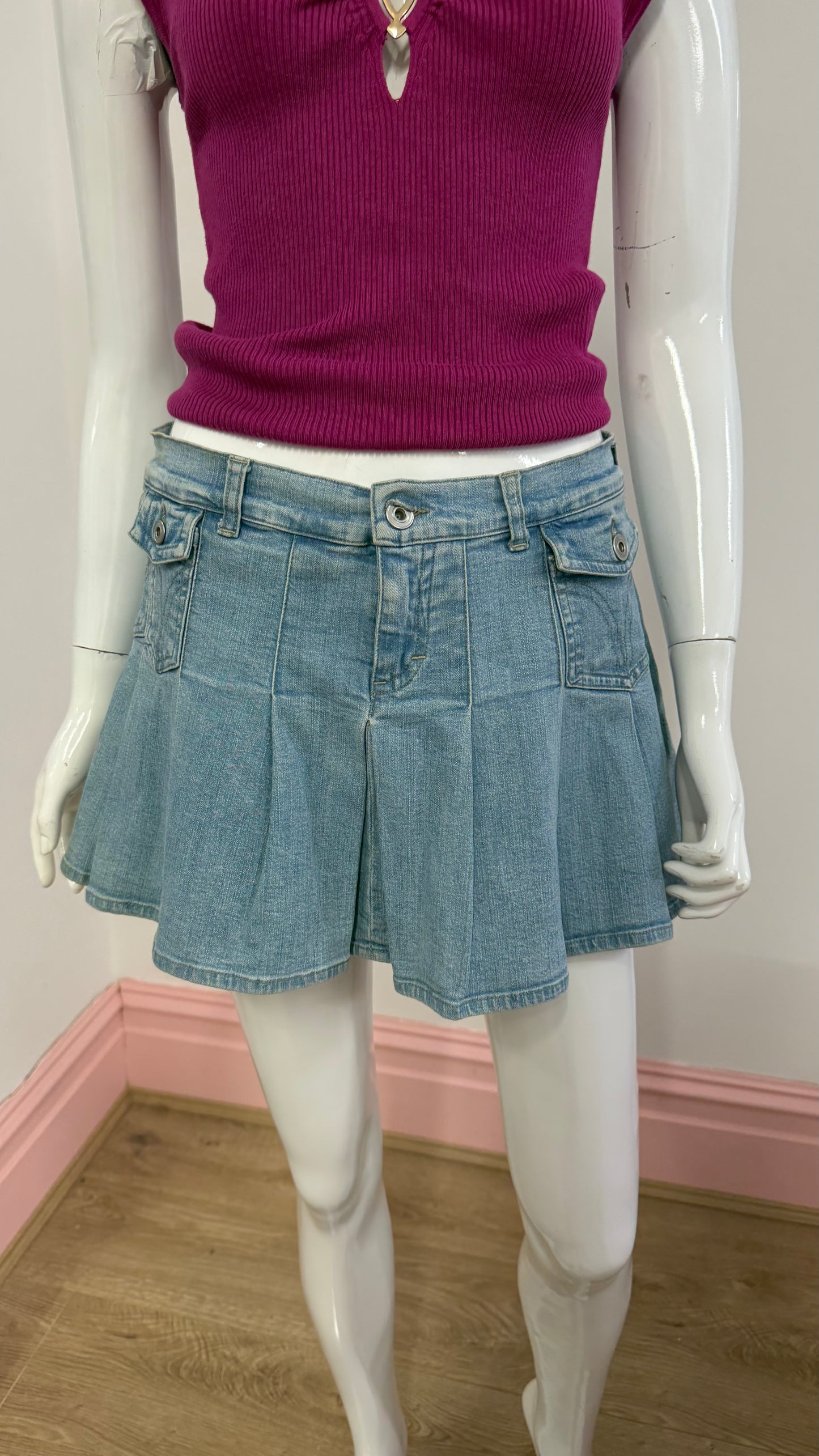 197 denim pleated mini skirt