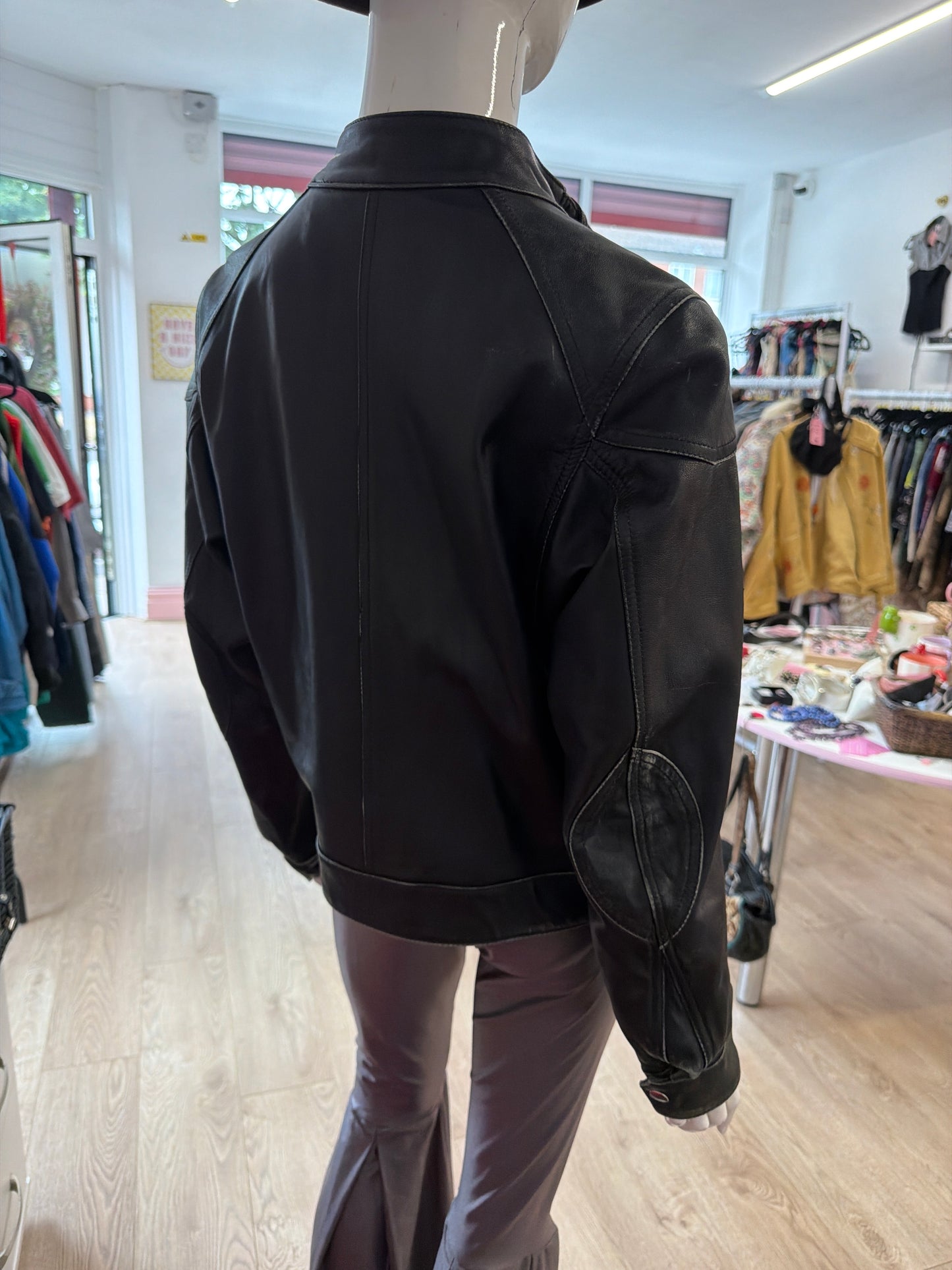 599 black leather biker jacket Size Medium