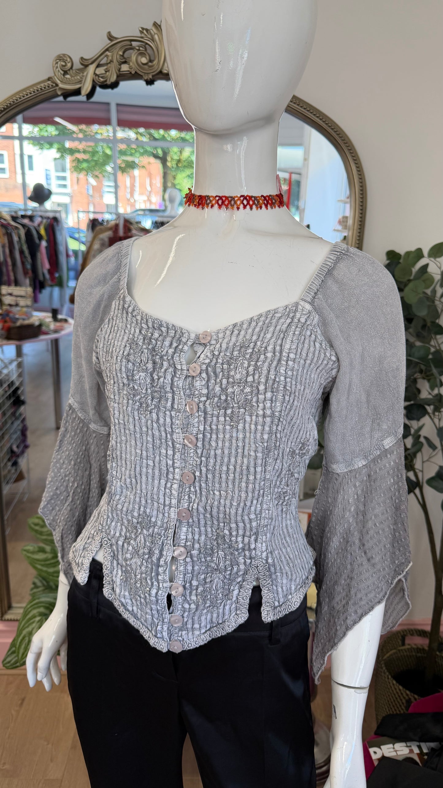 380 Grey button up shirt free size