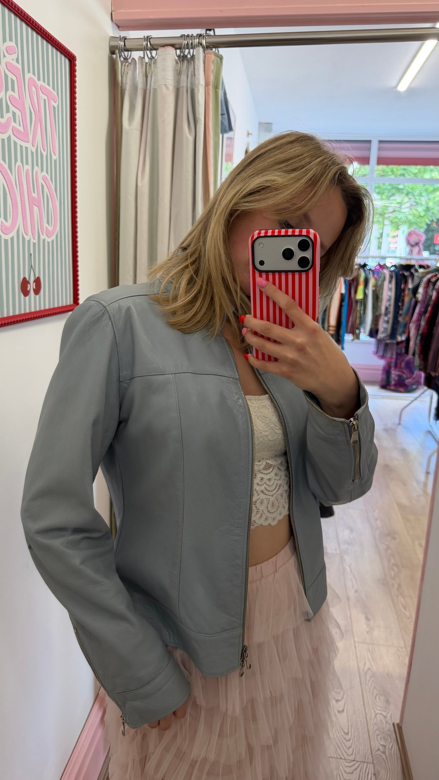 337 blue leather jacket