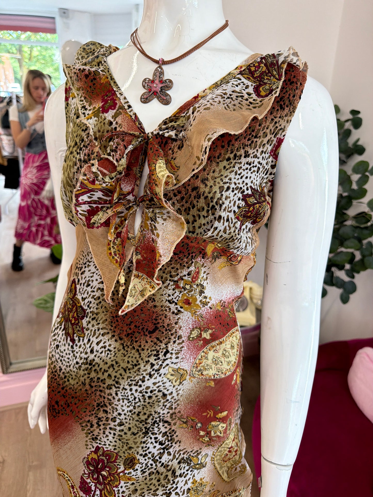 487 Leopard & flower mesh dress