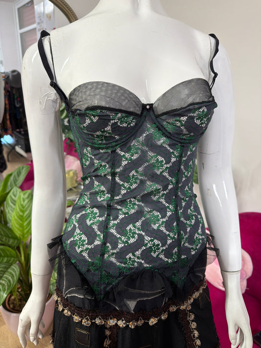 425 Green lace cami corset top
