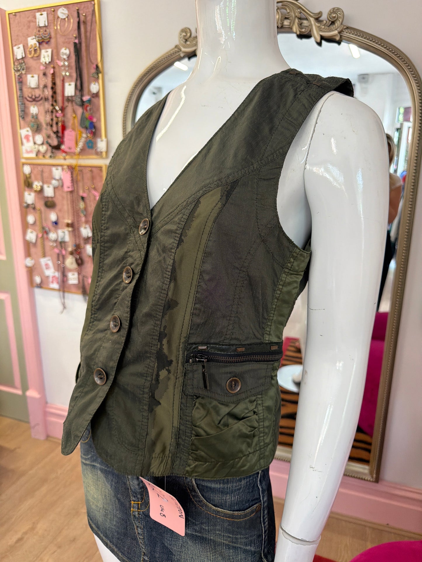 651 BIBA Camo waistcoat size Uk 10 fits oversized
