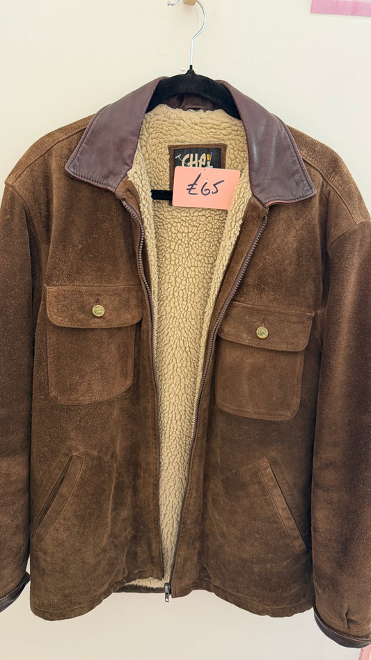 347 Brown suede jacket with fur lining