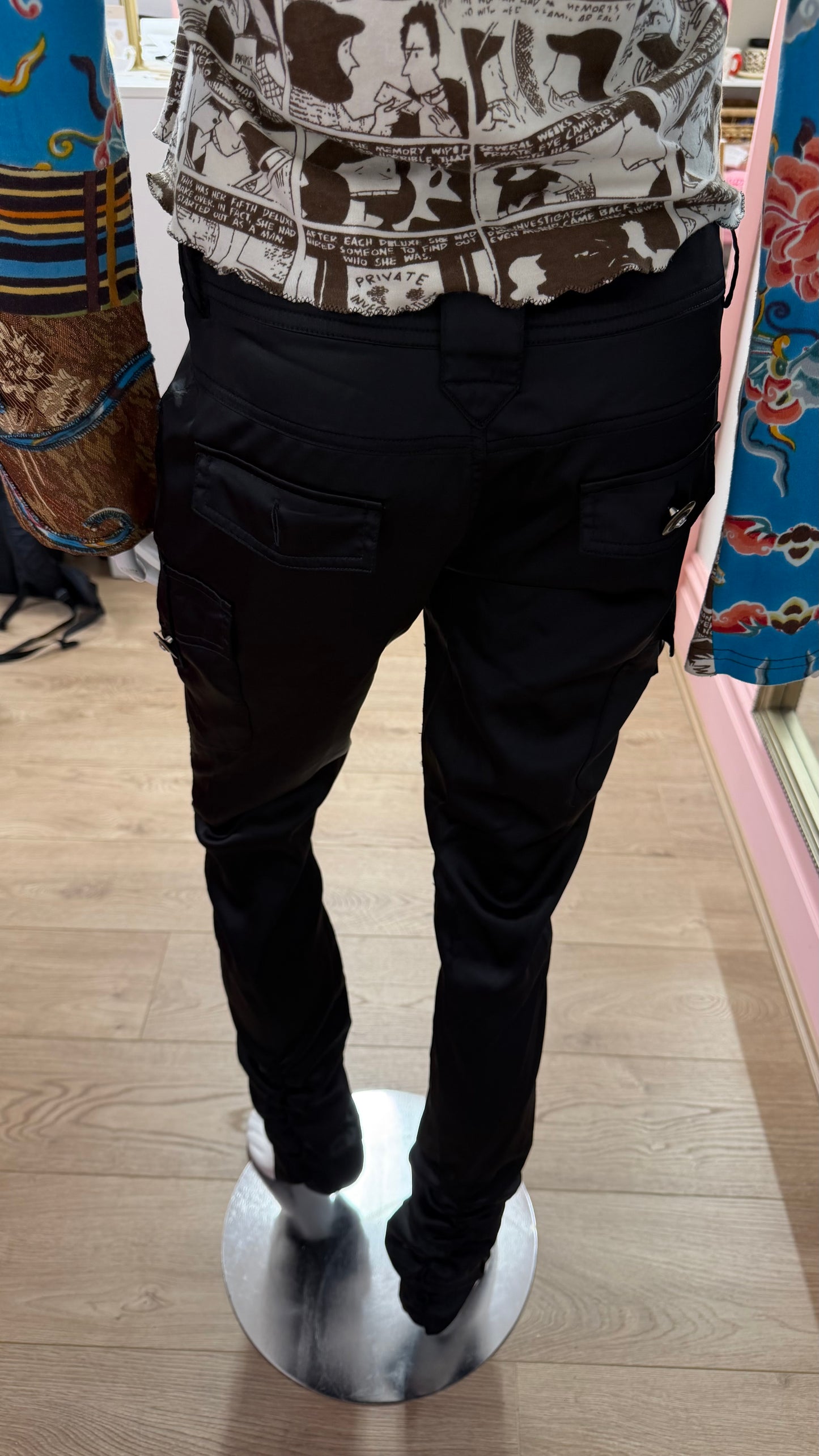 157 black satin trousers