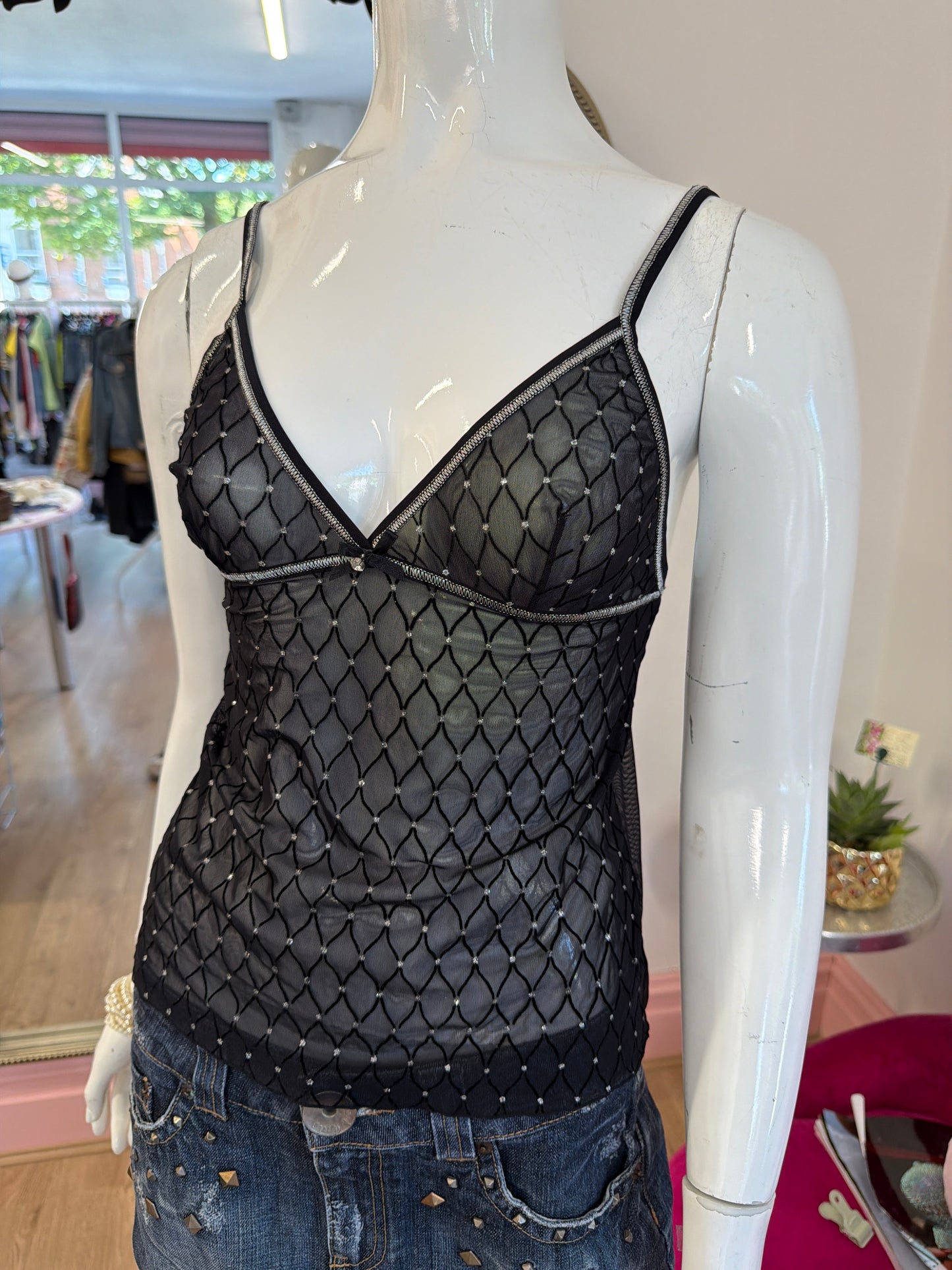 536 Black sparkle cami top