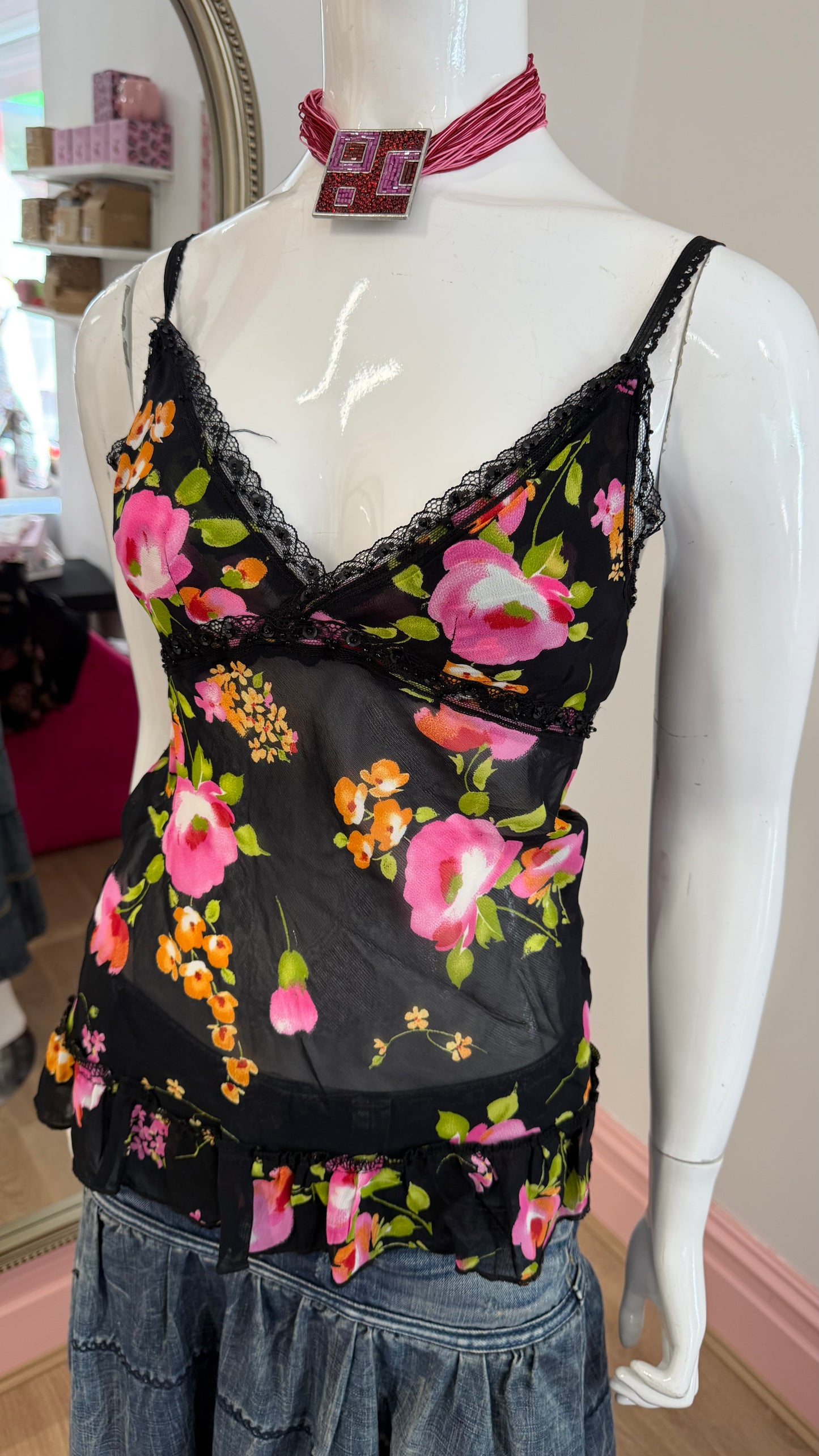 79 black floral cami