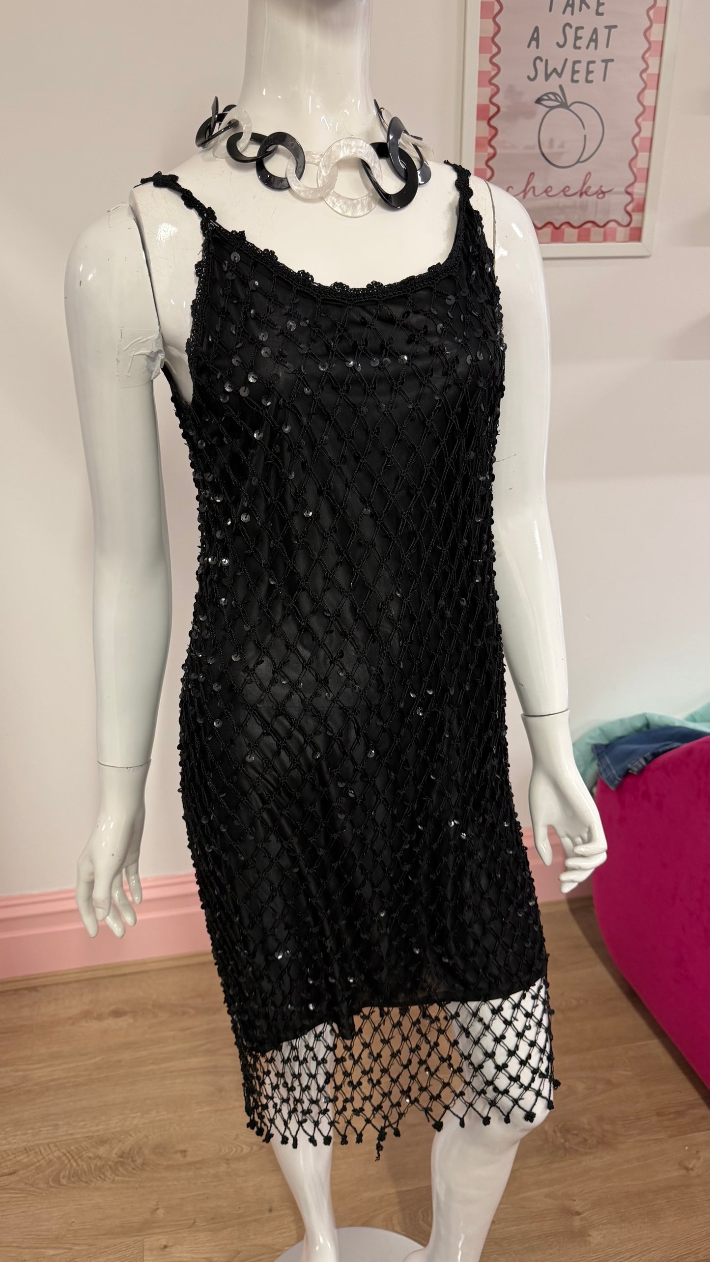 217 Sequin black net dress