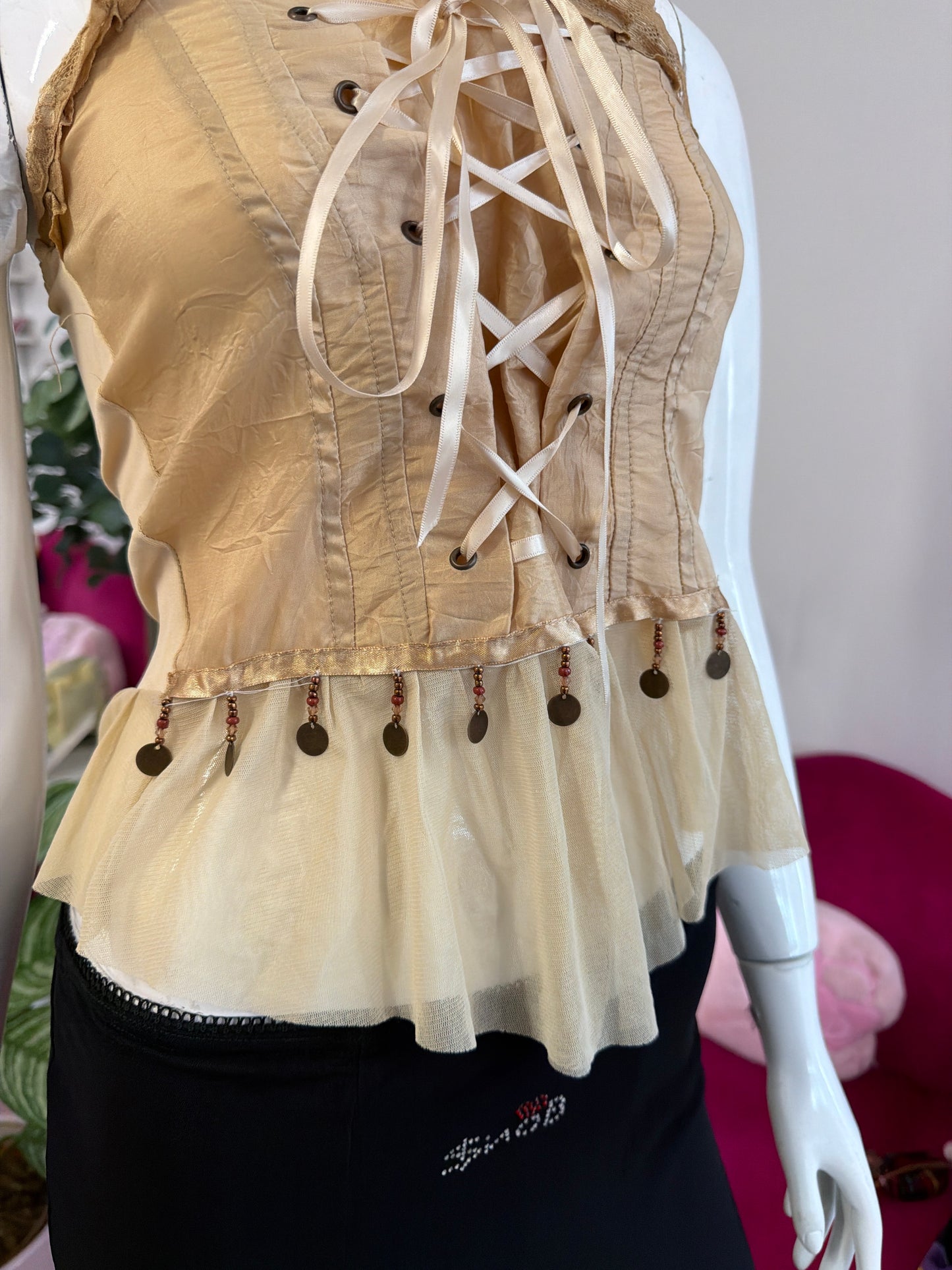 467 Beige corset tie top