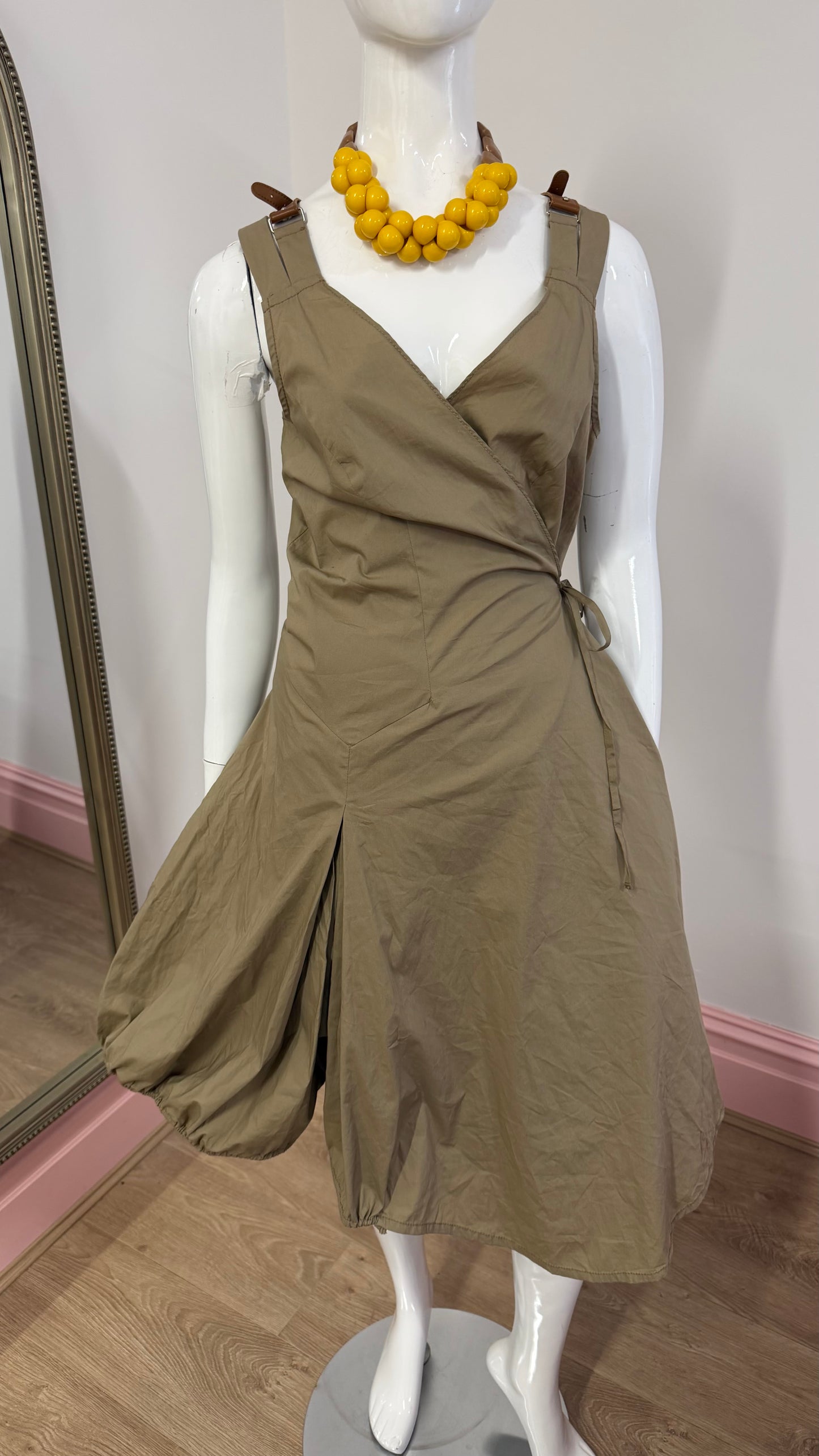 221 Beige strappy balloon dress