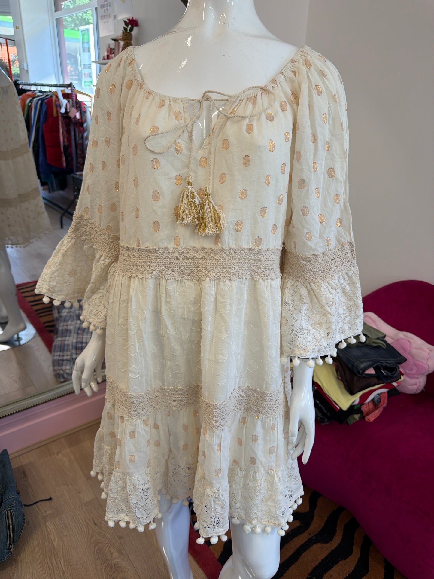 631 Cream boho dress Size XL