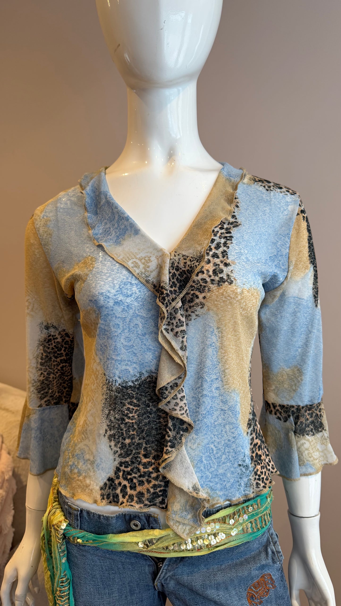 7 Beige & Blue Top