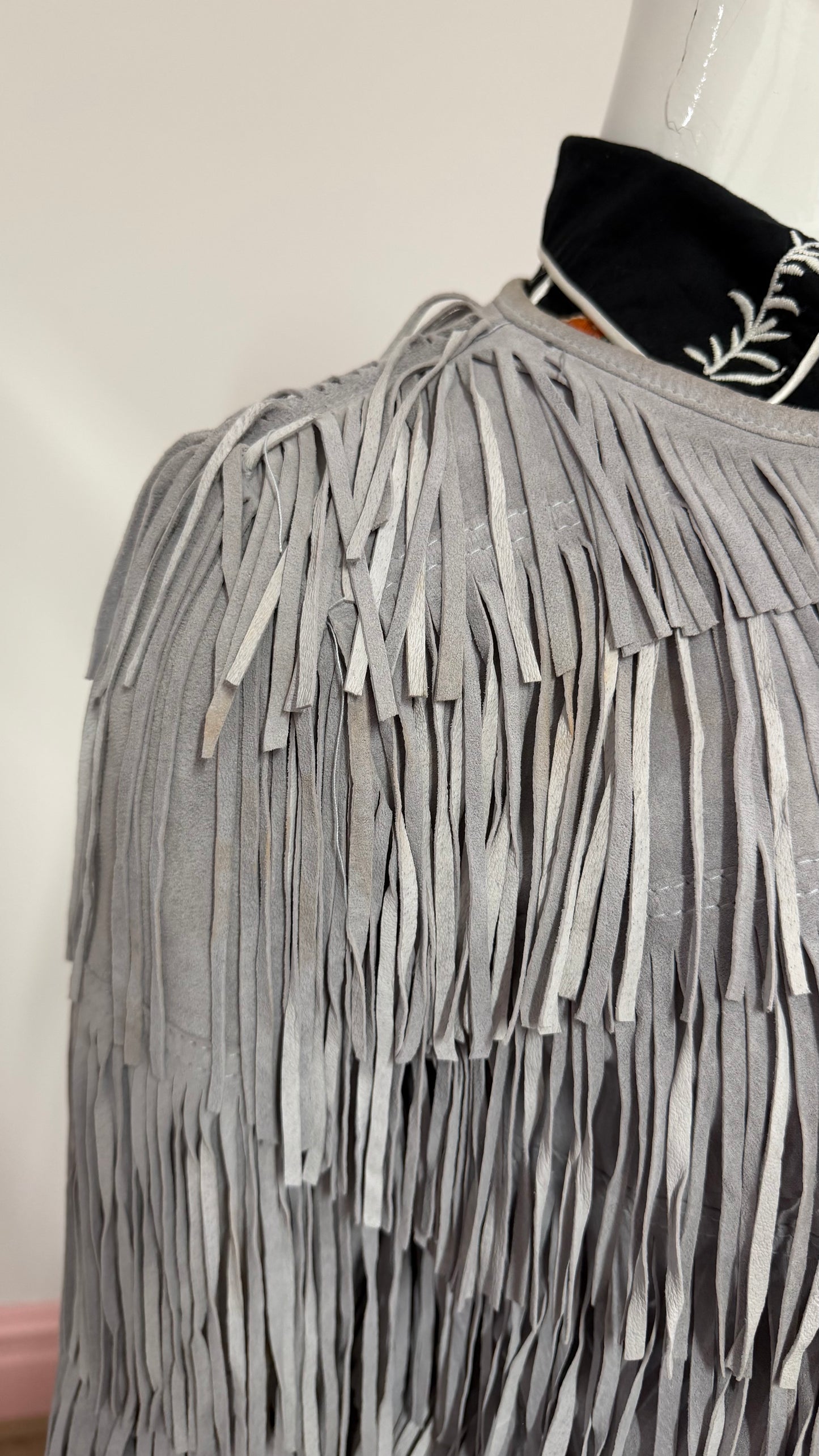 279 Mint Velvet Grey suede fringed jacket
