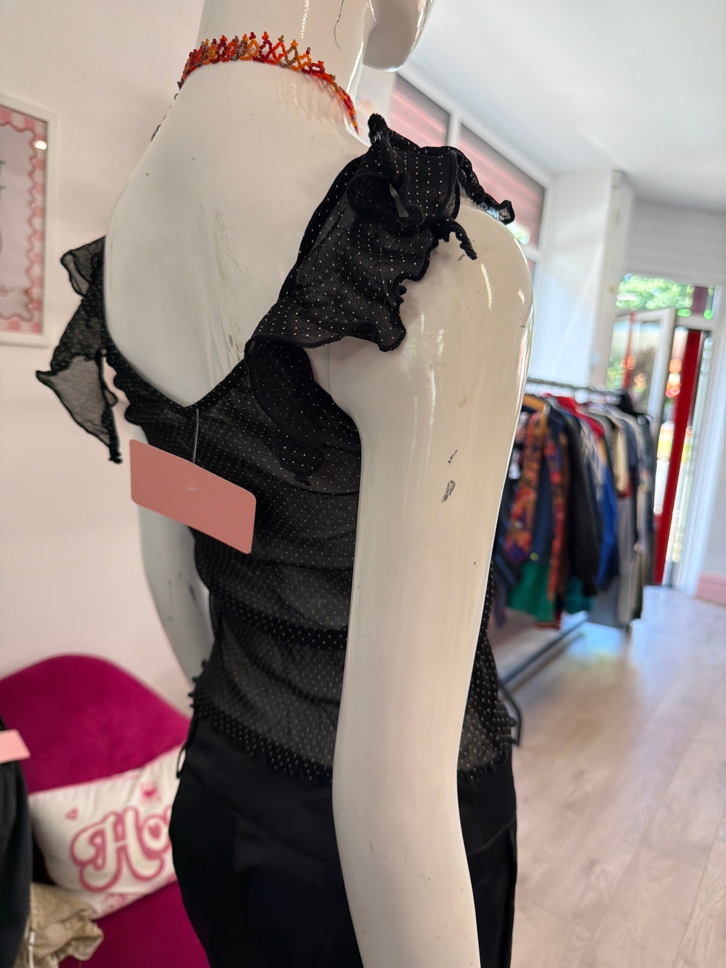 381 black polka dot sheer top