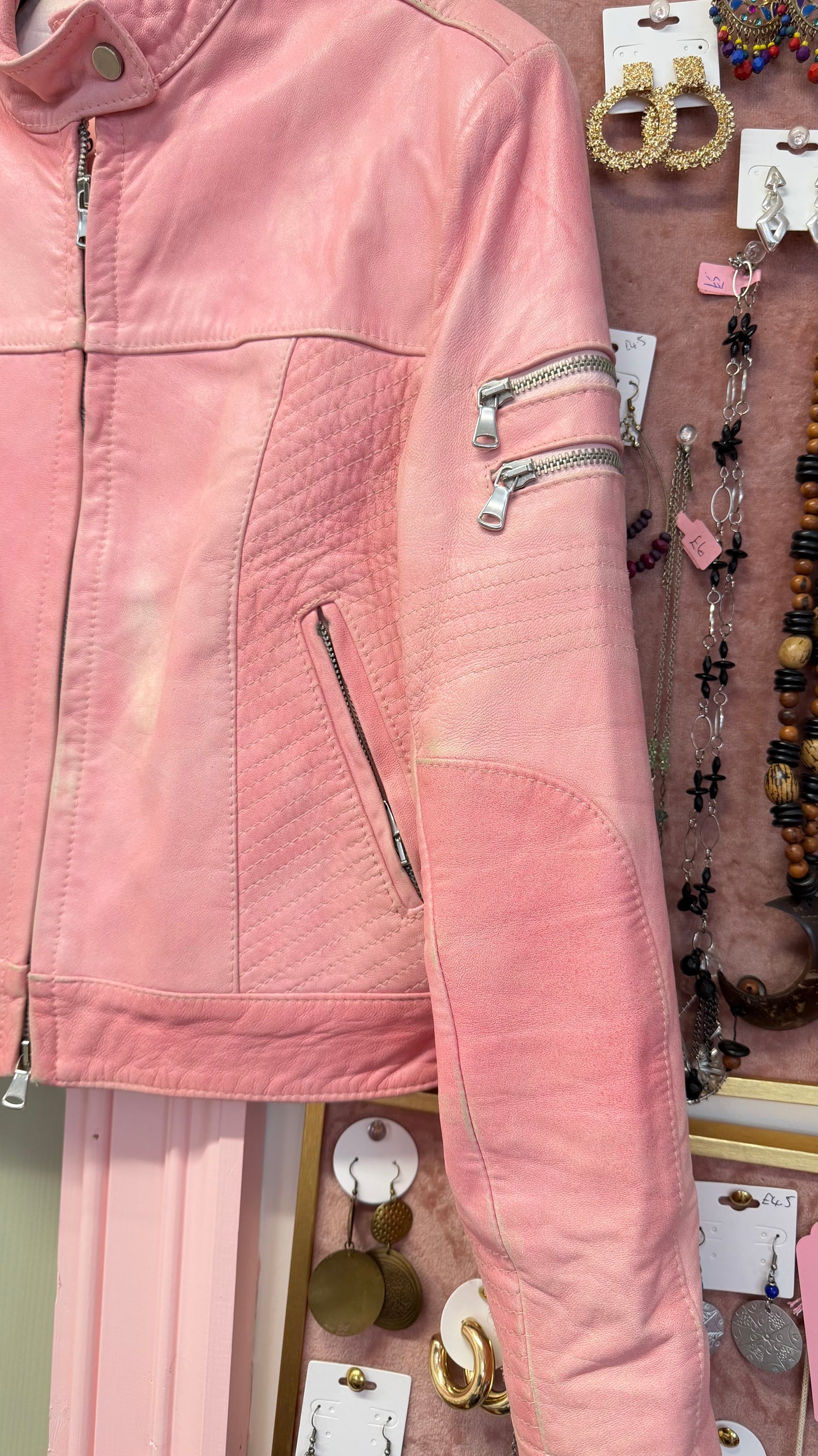 657 Pink soft leather jacket Size Uk 8/10