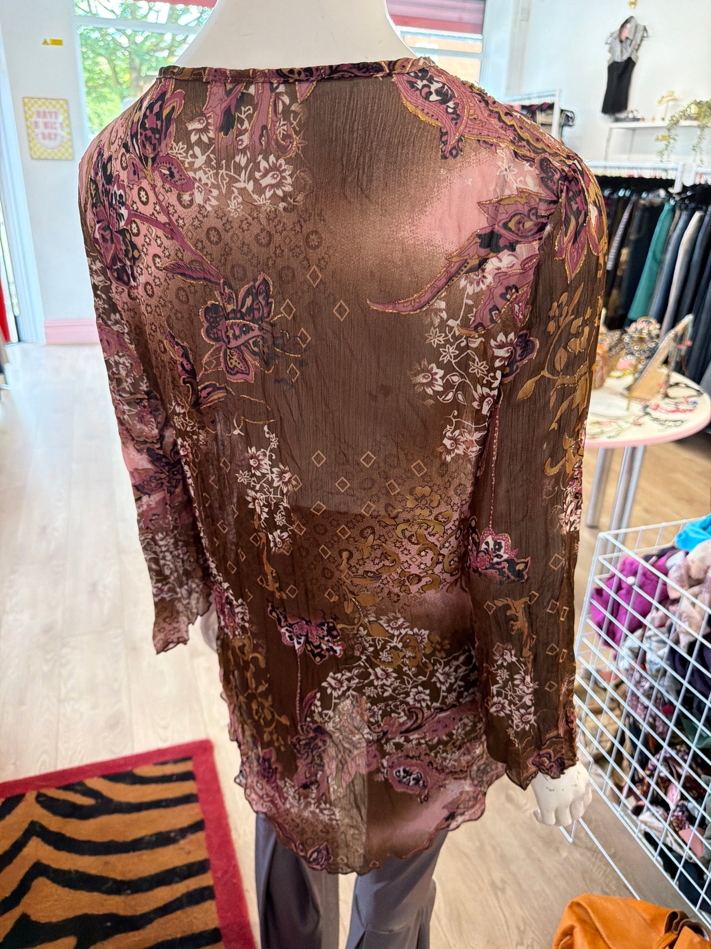 608 Brown sheer top Size M/L